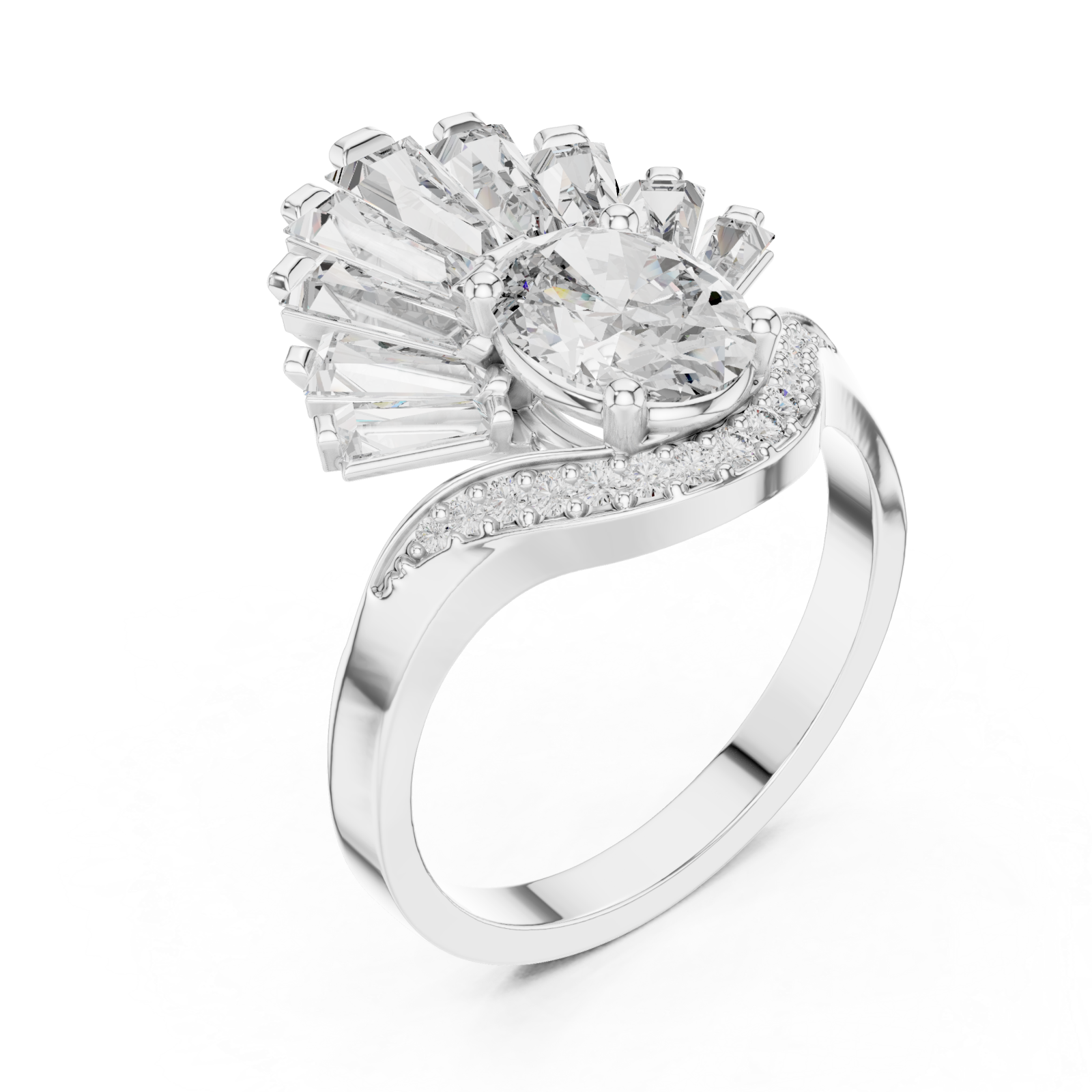  White Gold Sunburst Enchantment Statement Ring Right View