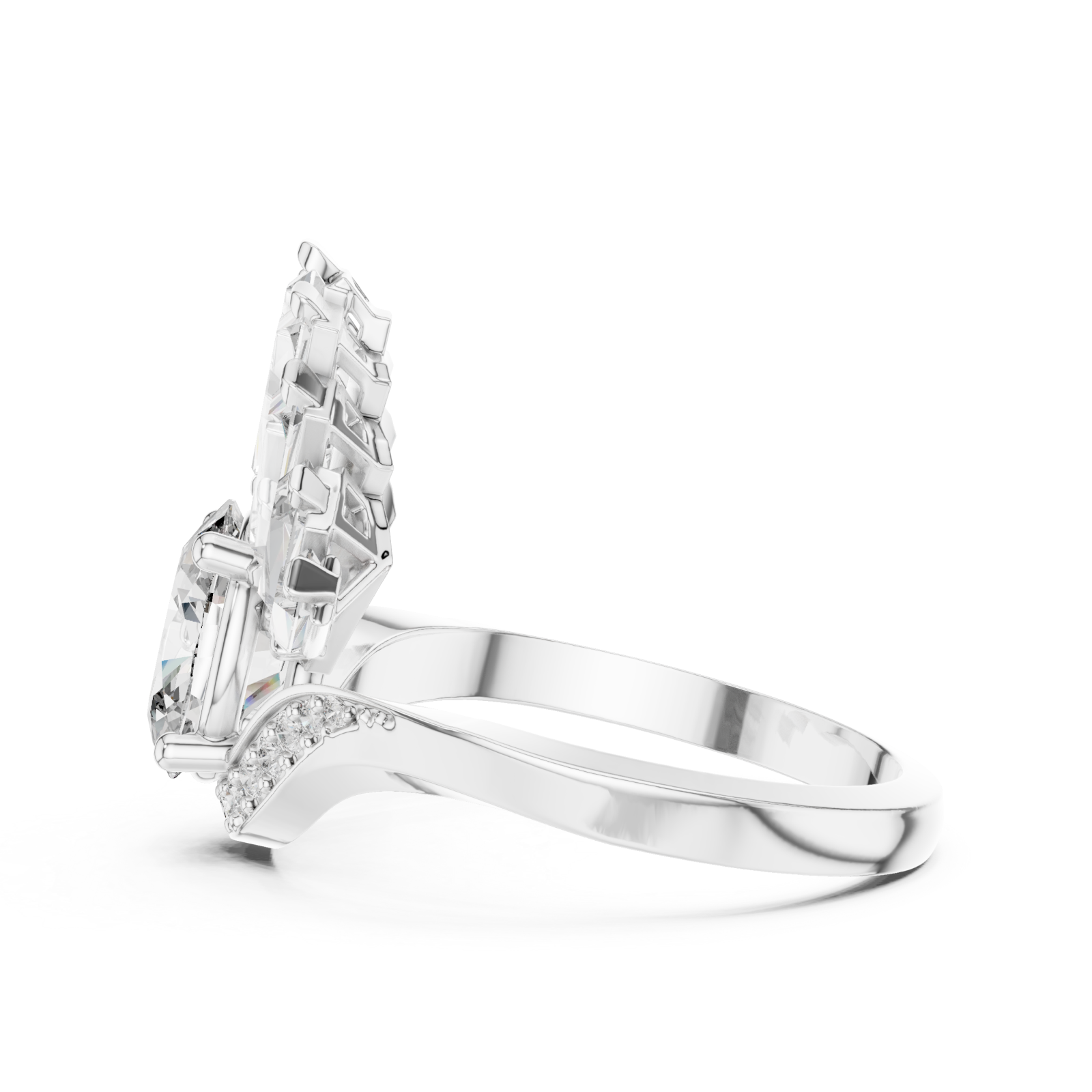  White Gold Sunburst Enchantment Statement Ring Side View