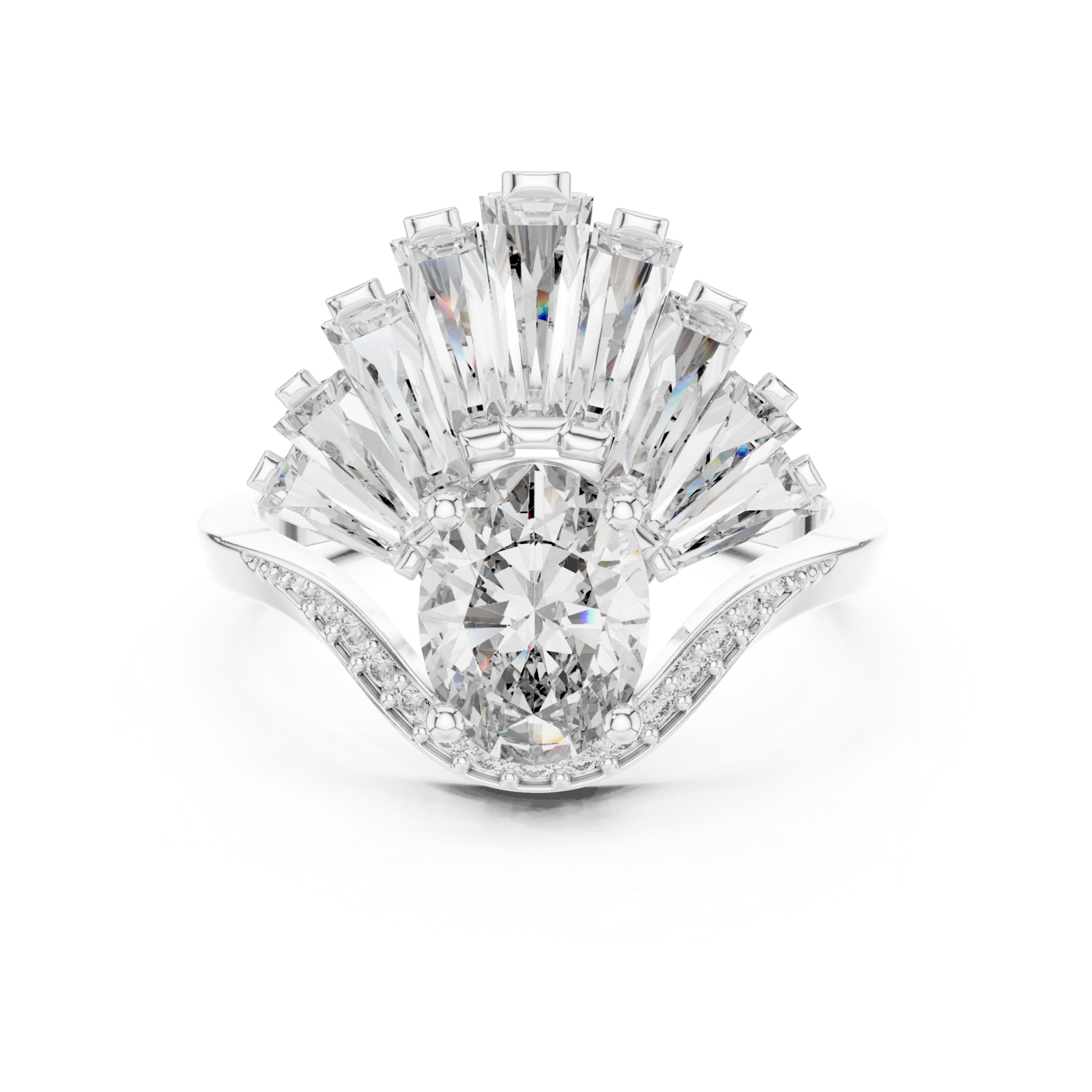  White Gold Sunburst Enchantment Statement Ring Front View