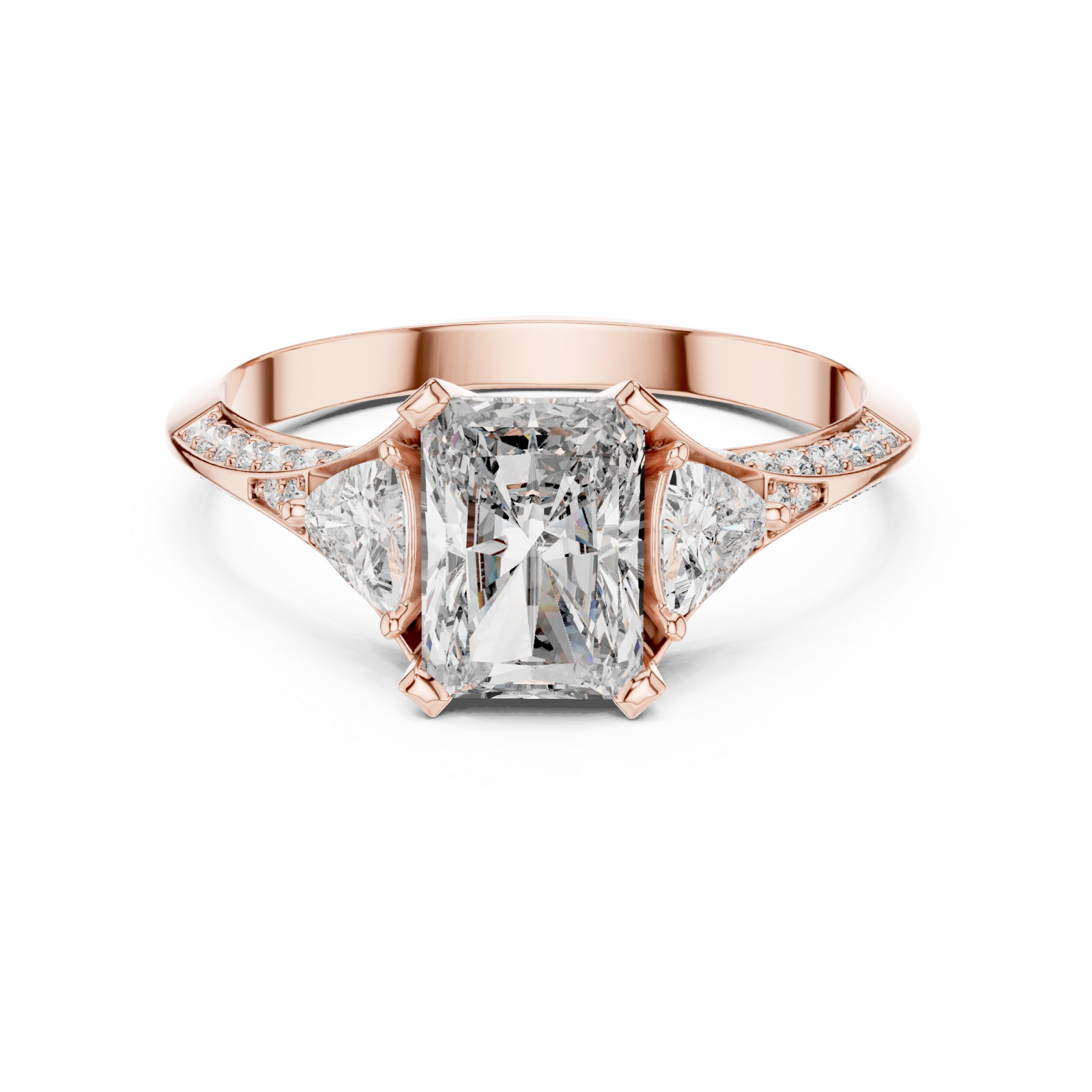  Rose Gold Celeste Three Stone Pavé Band Ring Front View