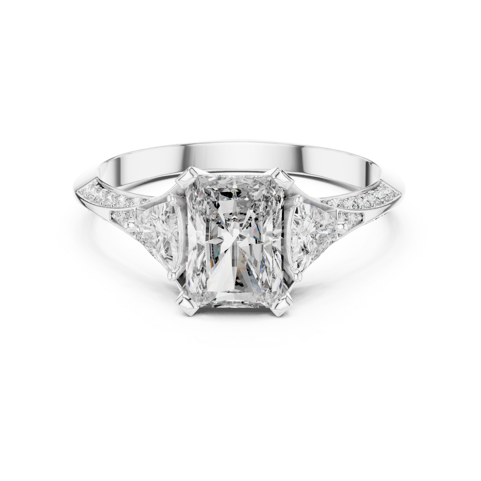  White Gold Celeste Three Stone Pavé Band Ring Front View