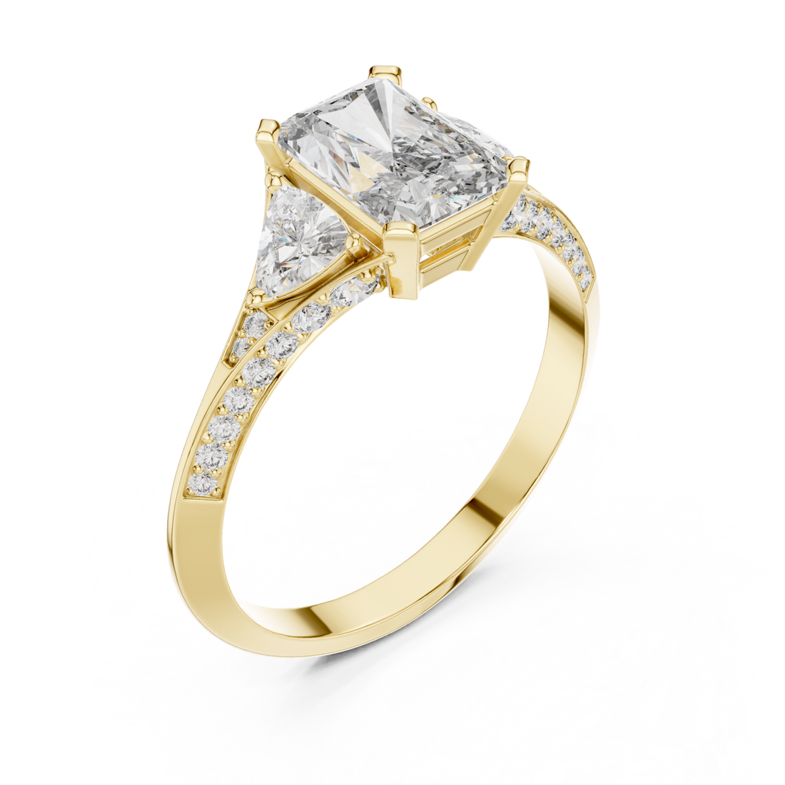 Gold Celeste Three Stone Pavé Band Ring Right View
