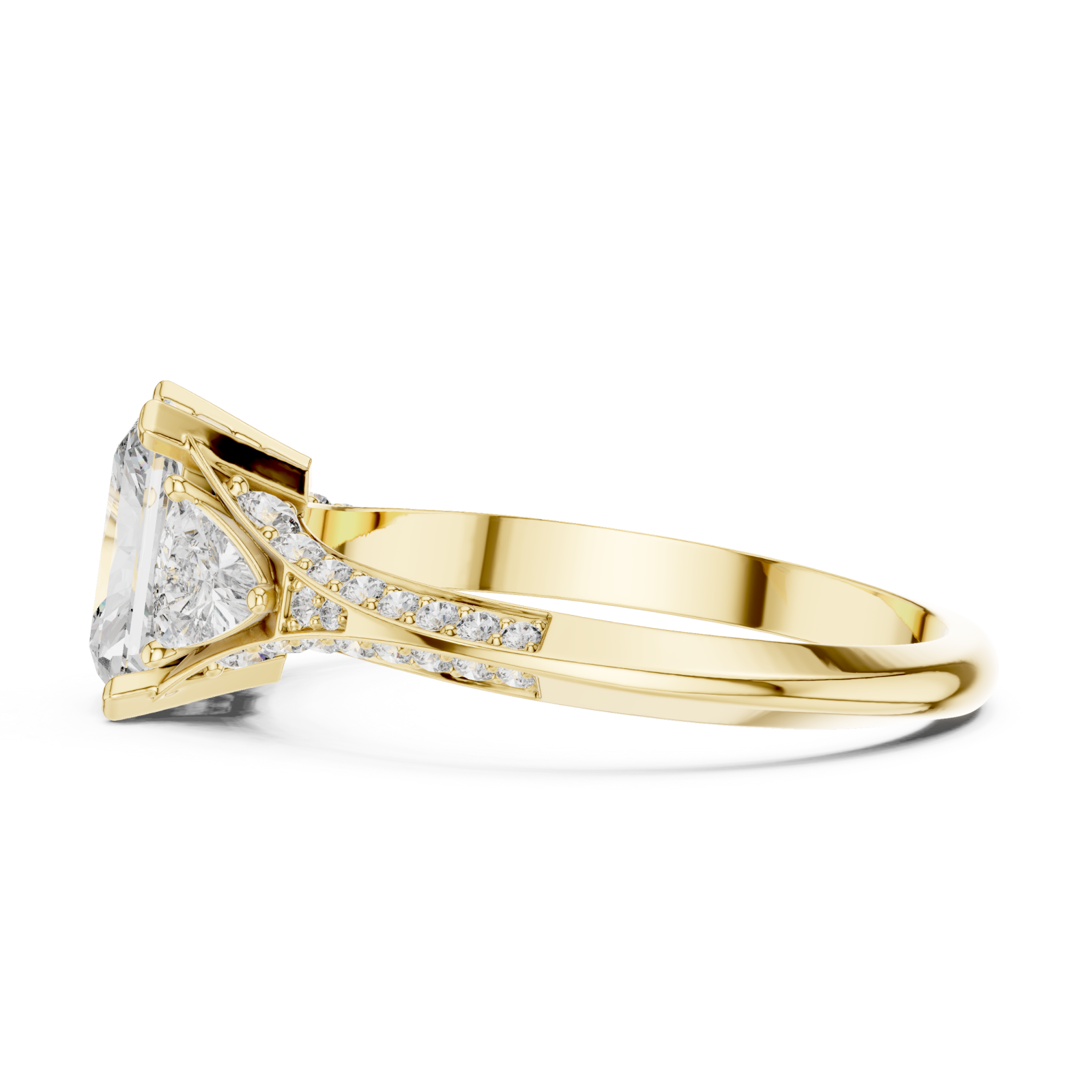  Gold Celeste Three Stone Pavé Band Ring Side View