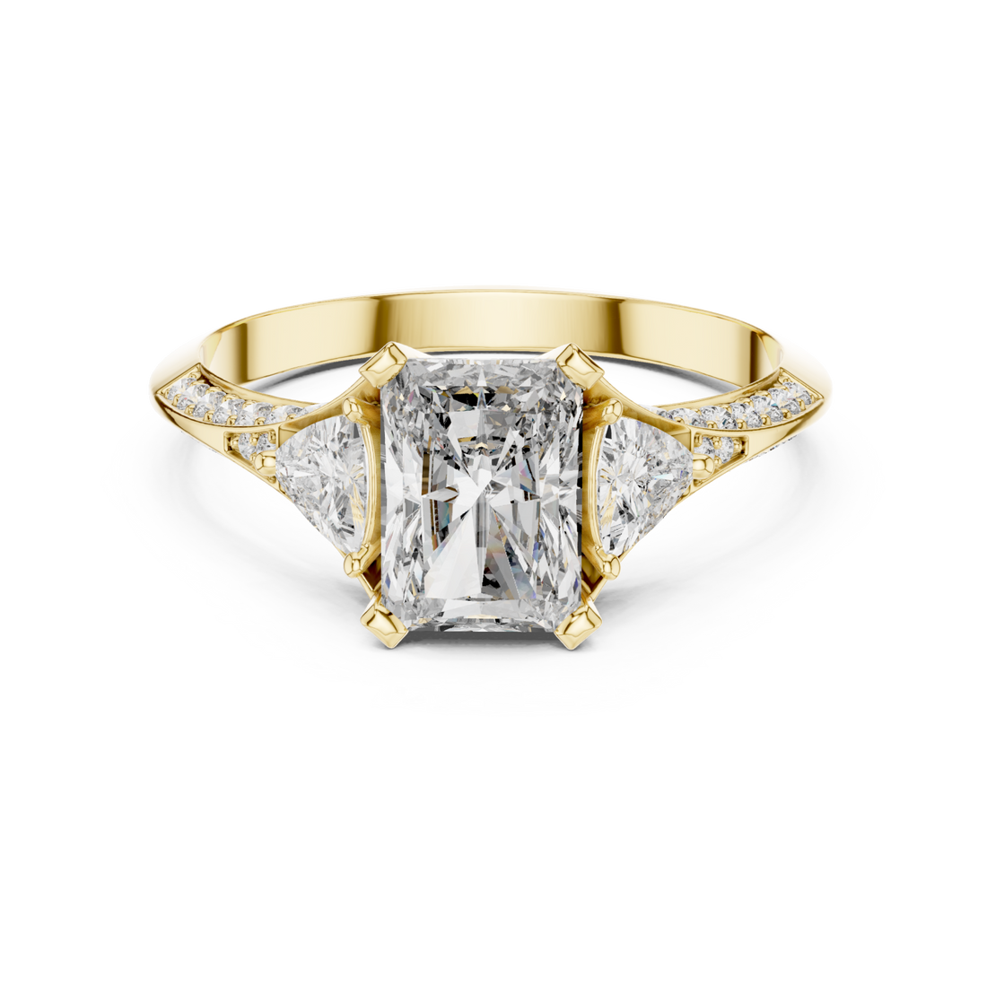 Gold Celeste Three Stone Pavé Band Ring Right View