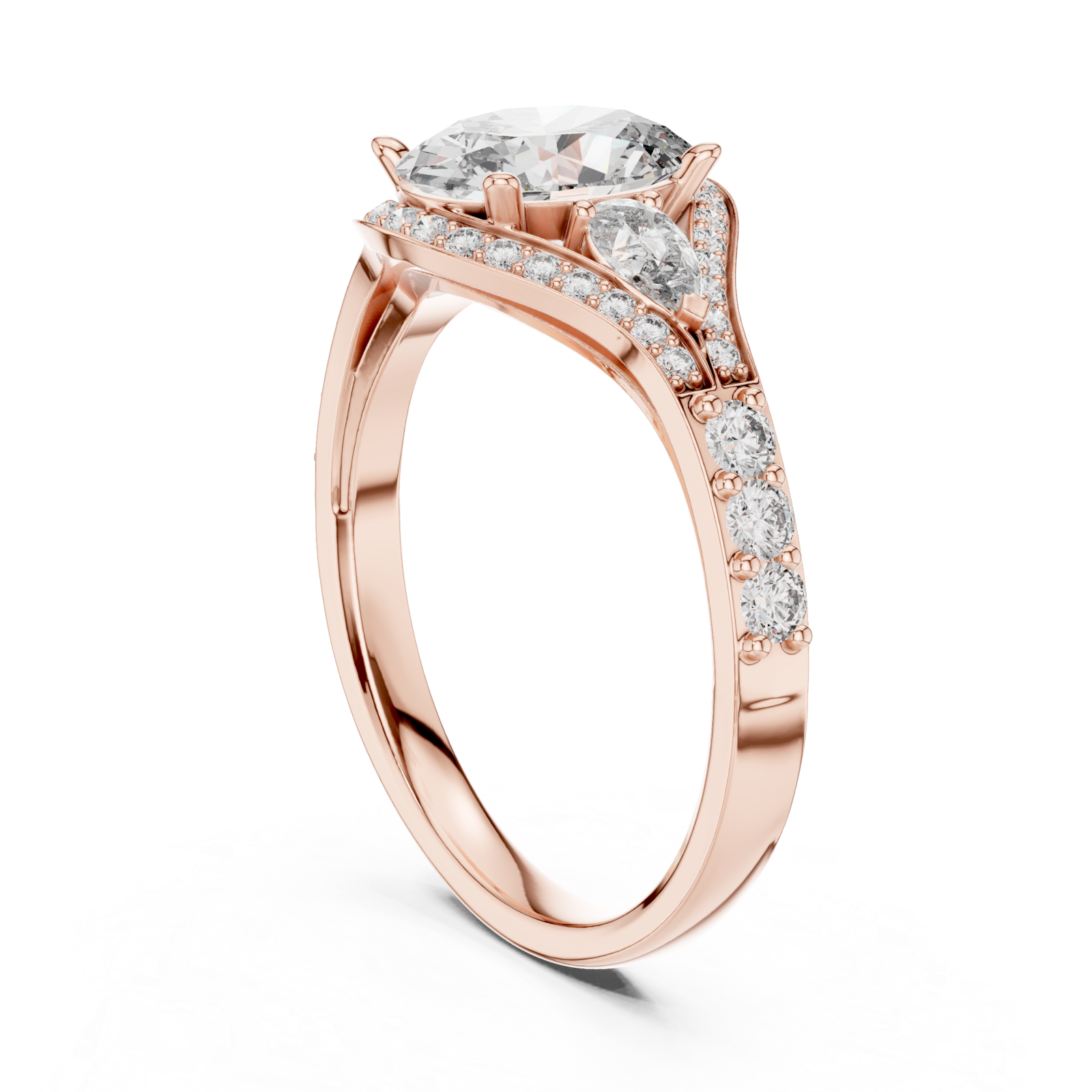  Rose Gold Moonlit Harmony Signature Halo Engagement Ring Left View
