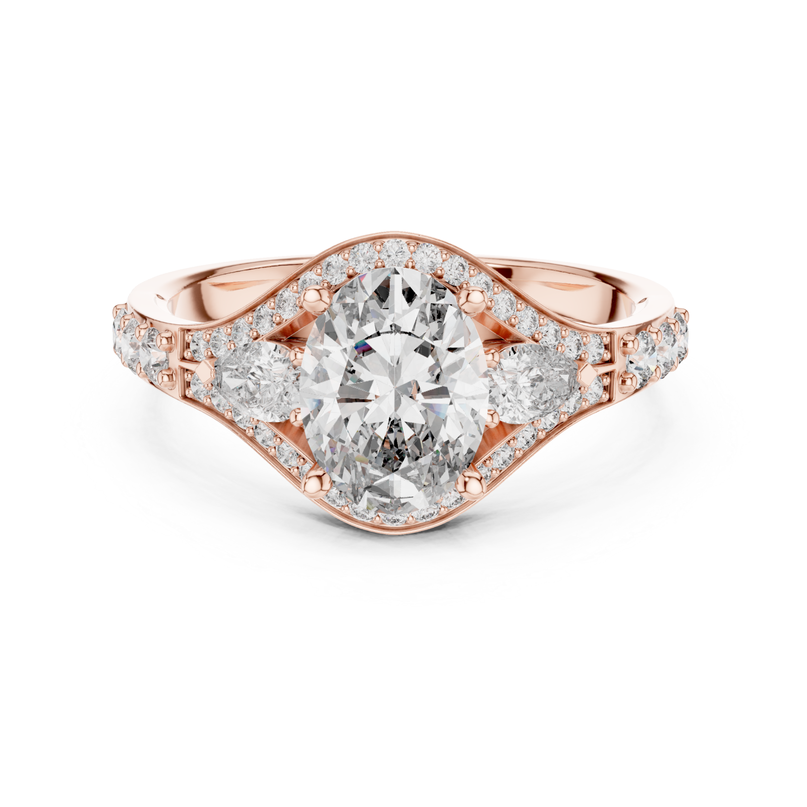  Rose Gold Moonlit Harmony Signature Halo Engagement Ring Front View