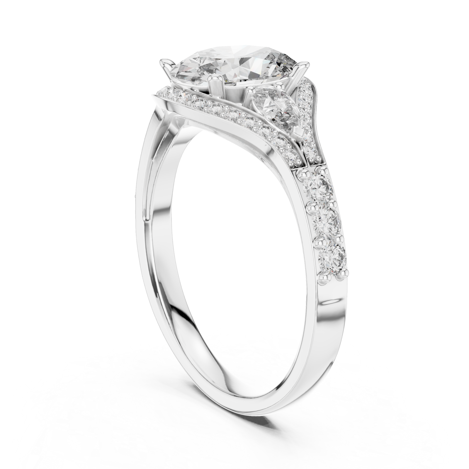  White Gold Moonlit Harmony Signature Halo Engagement Ring Left View