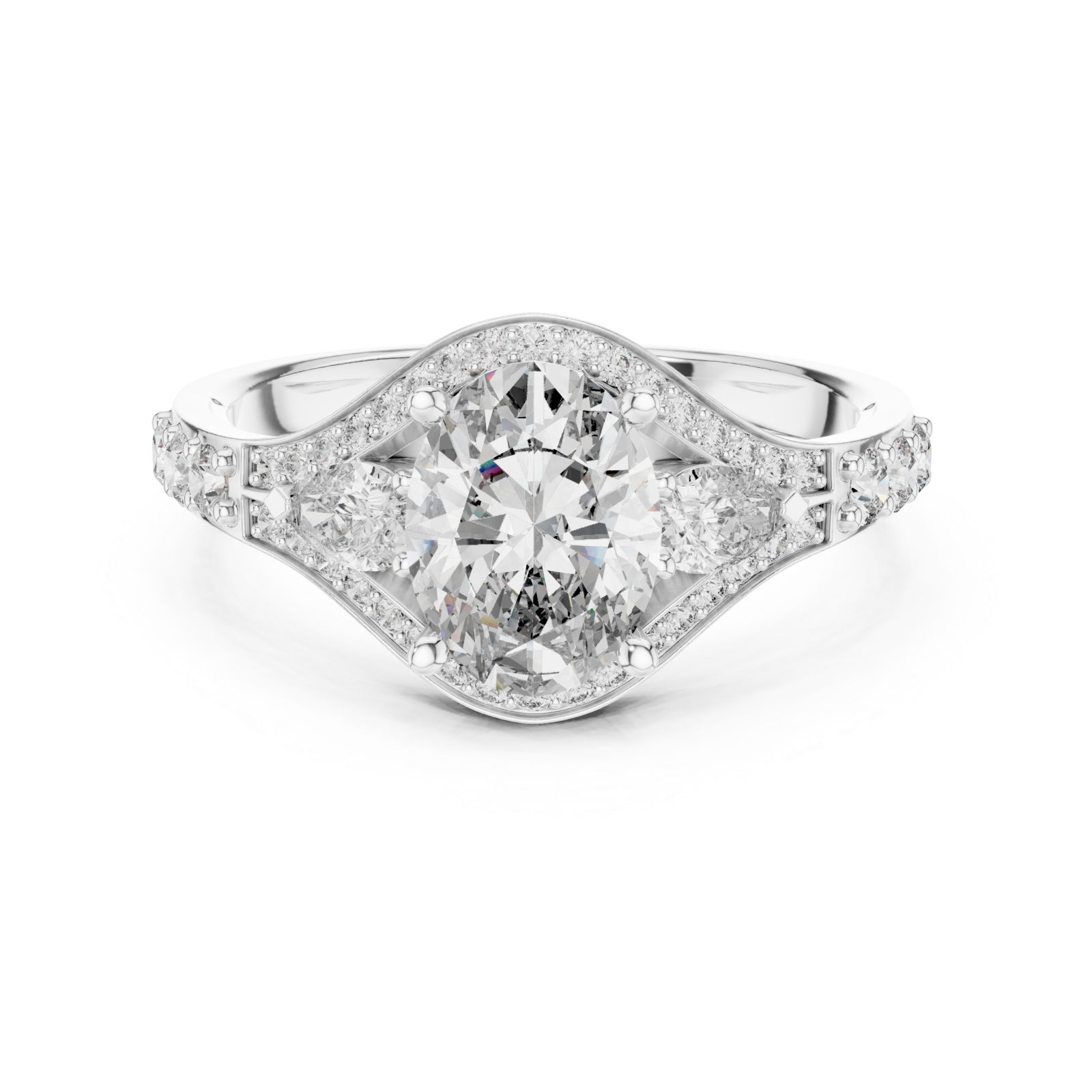  White Gold Moonlit Harmony Signature Halo Engagement Ring Front View