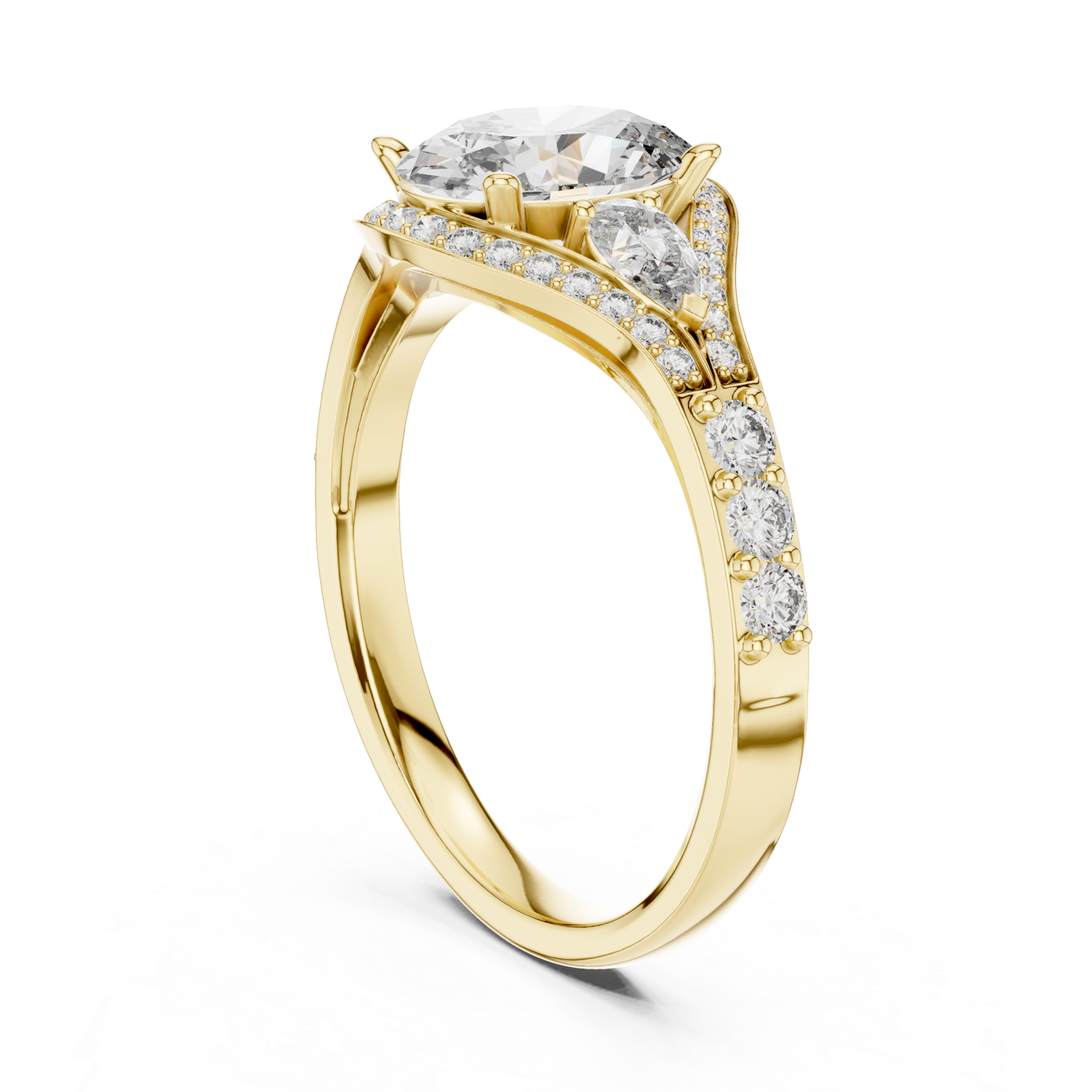  Gold Moonlit Harmony Signature Halo Engagement Ring Left View