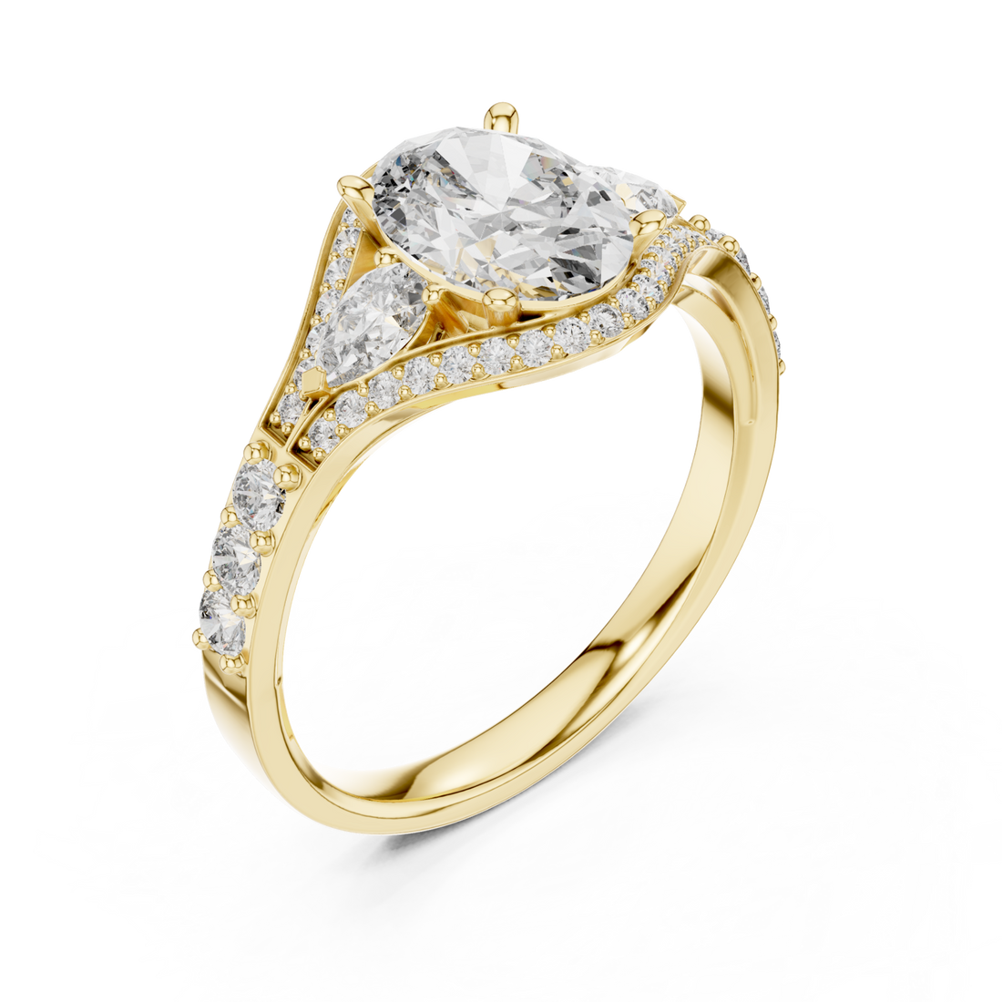 Gold Moonlit Harmony Signature Halo Engagement Ring Right View