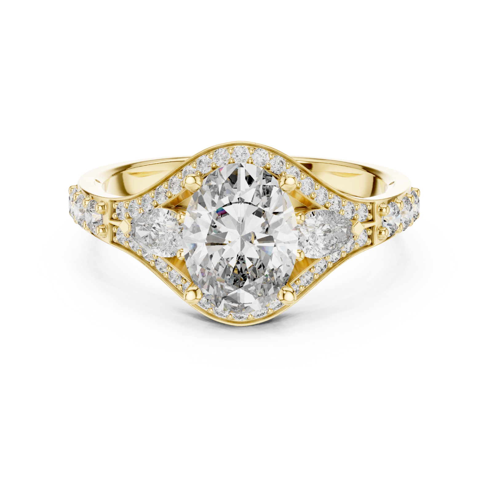  Gold Moonlit Harmony Signature Halo Engagement Ring Front View