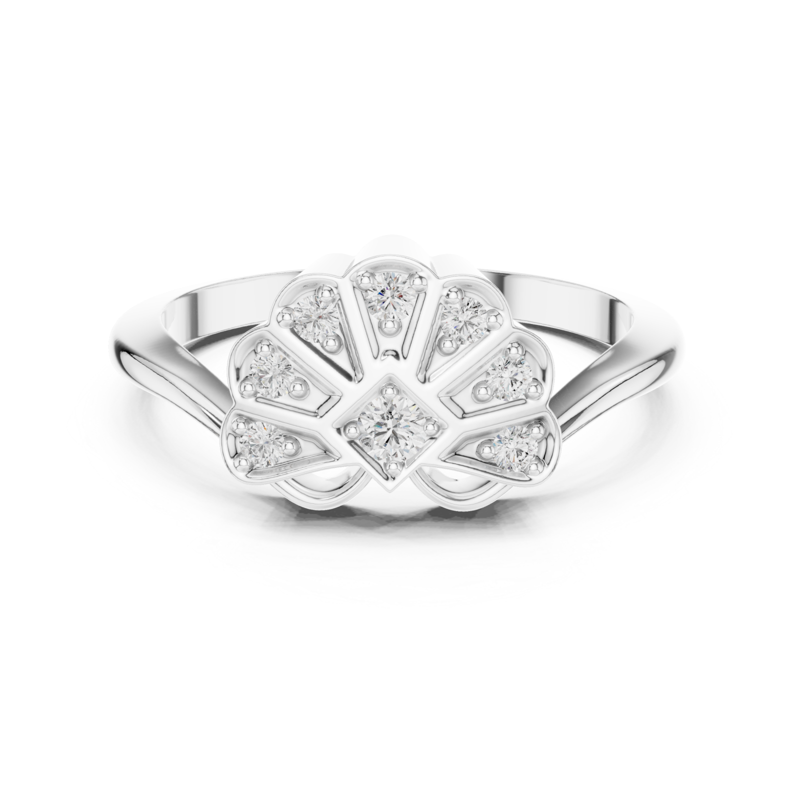  White Gold Vivid Splendor Ornate Band Ring Front View