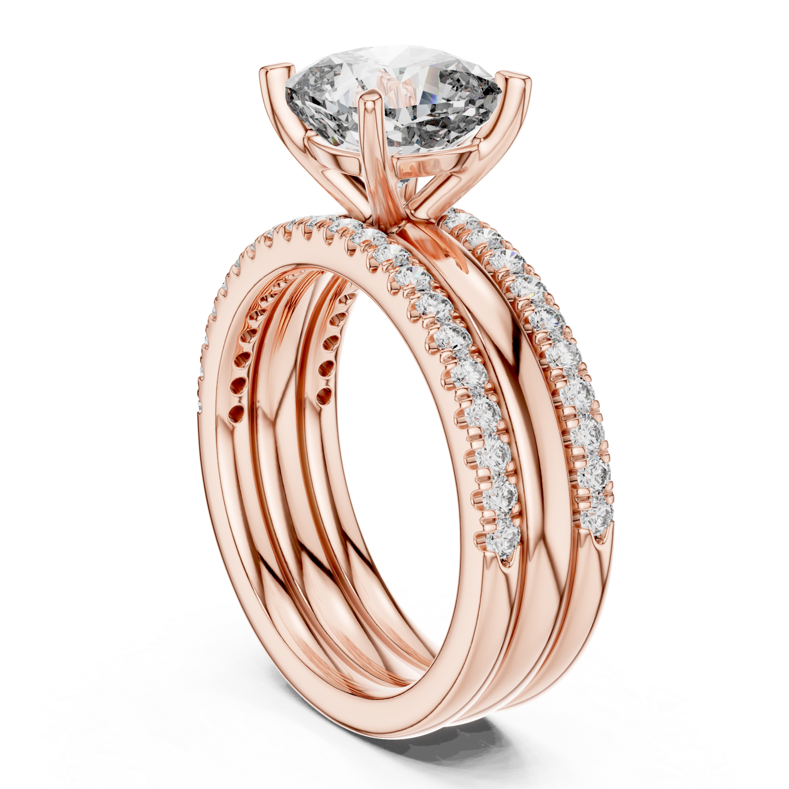  Rose Gold Classic Aurora Unity Ring Set Left View