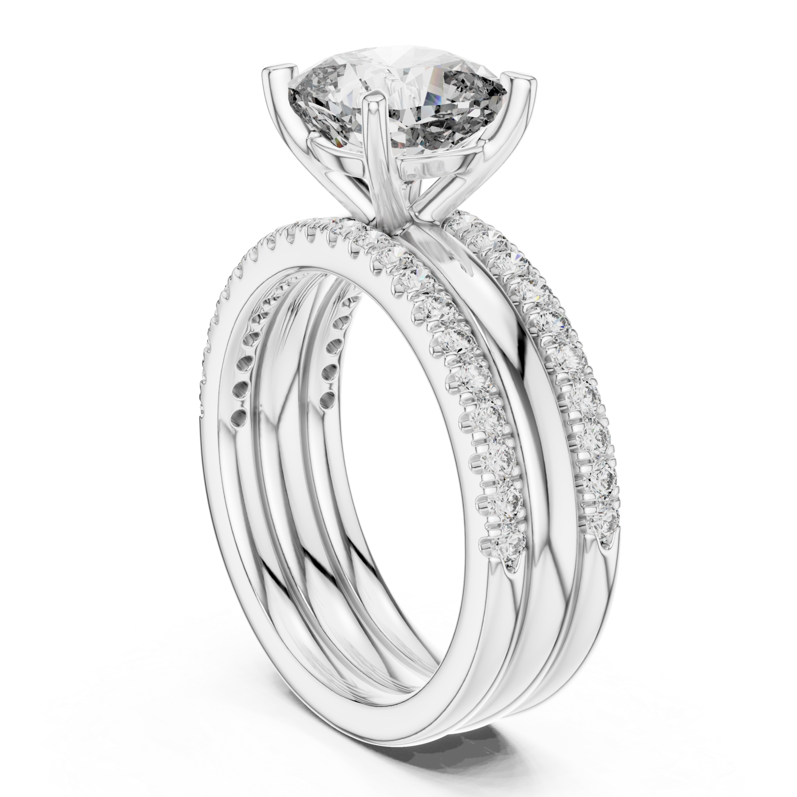  White Gold Classic Aurora Unity Ring Set Left View