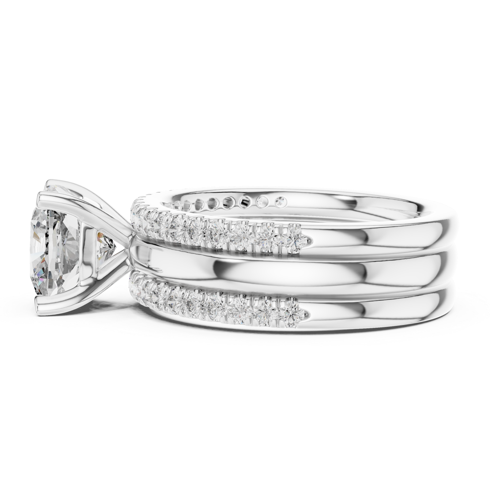  White Gold Classic Aurora Unity Ring Set Side View