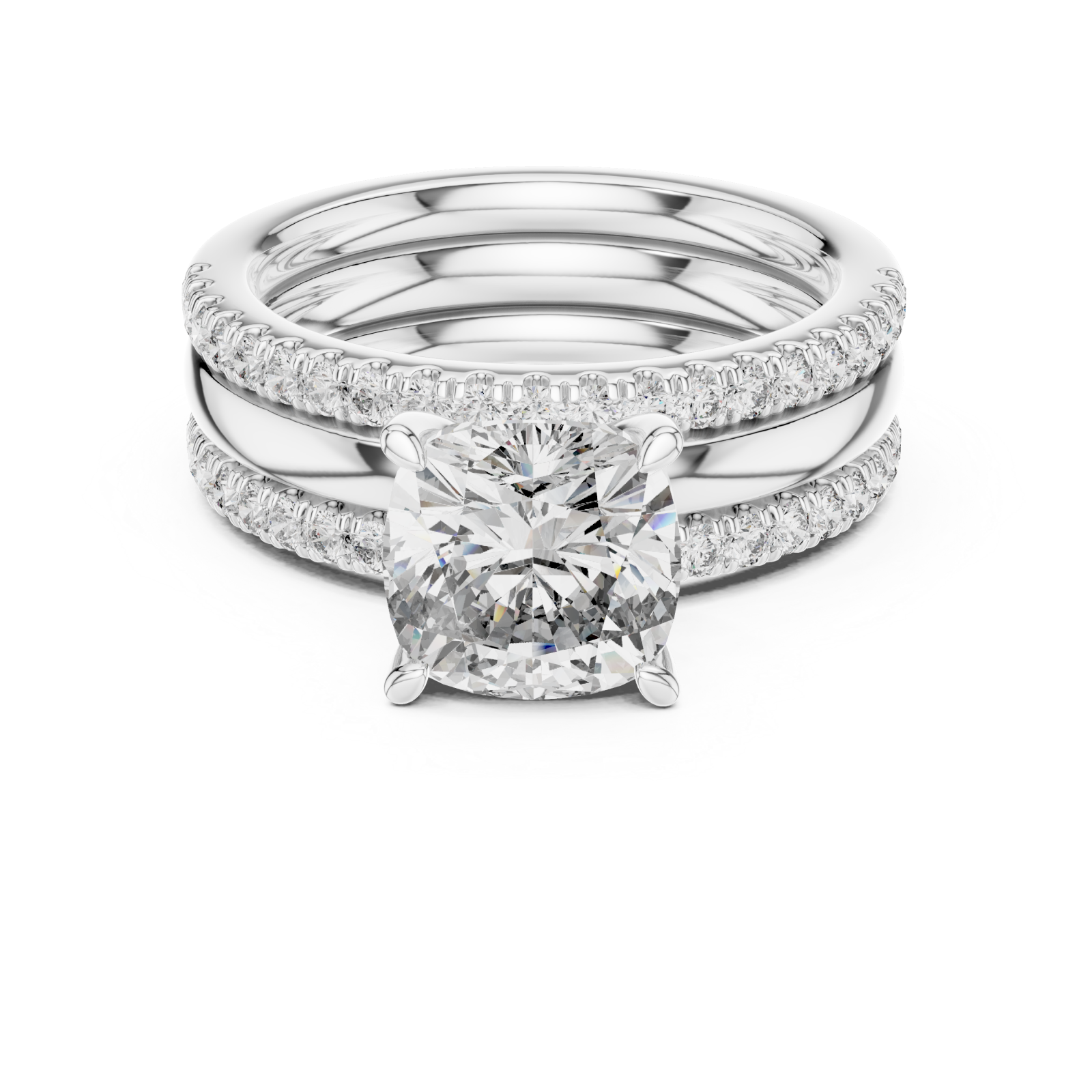  White Gold Classic Aurora Unity Ring Set Front View