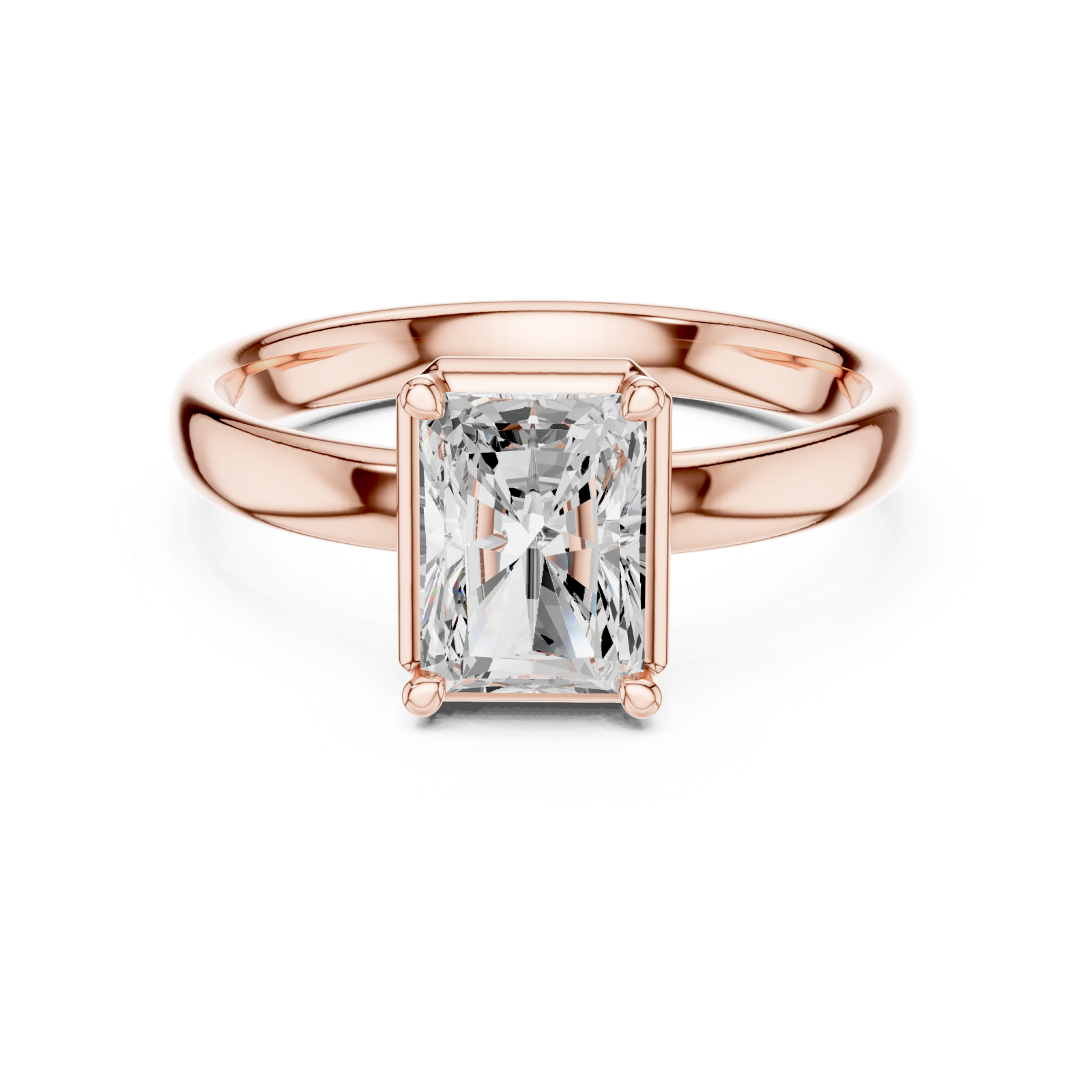  Rose Gold Radiant Prism Classic Solitaire Ring Front View