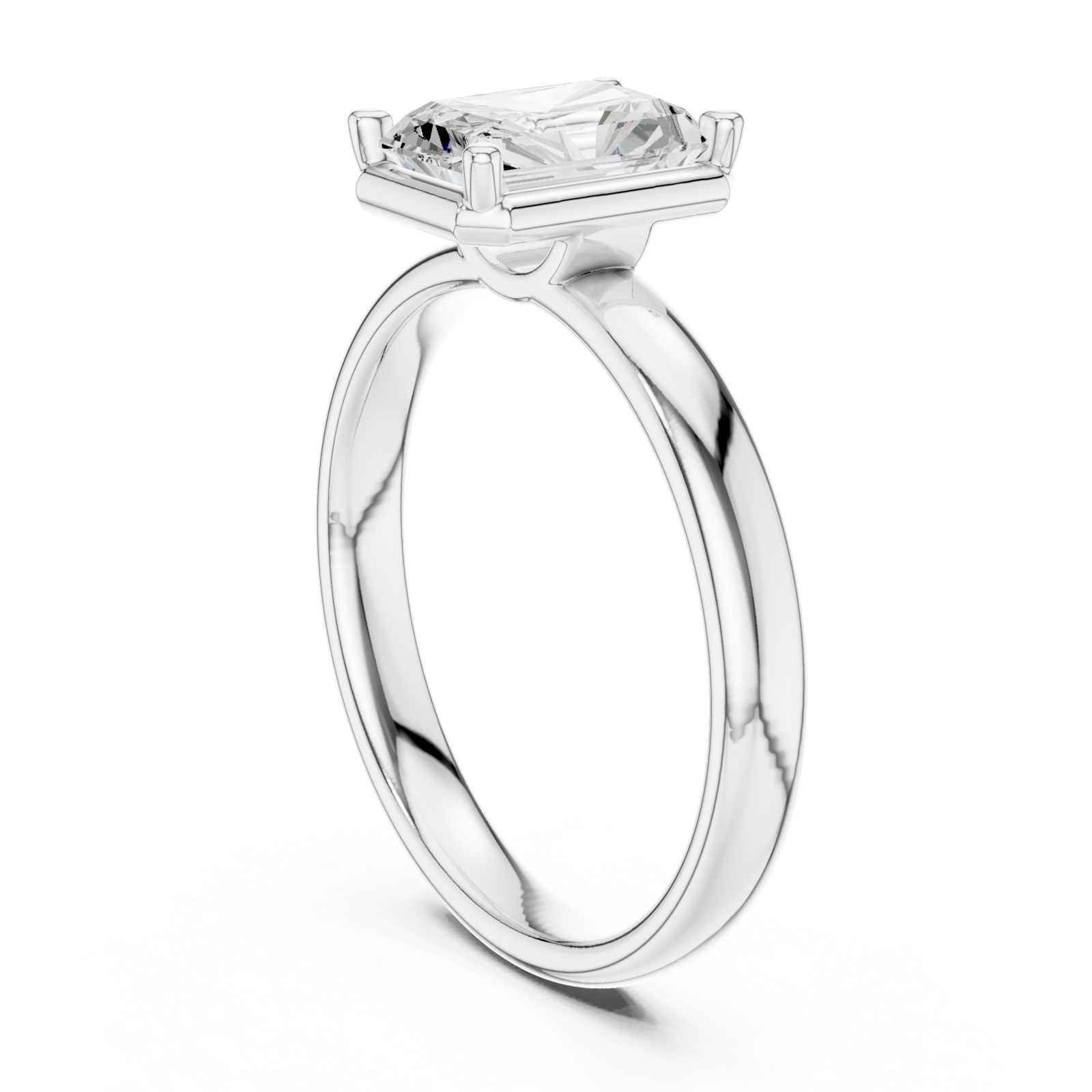  White Gold Radiant Prism Classic Solitaire Ring Left View
