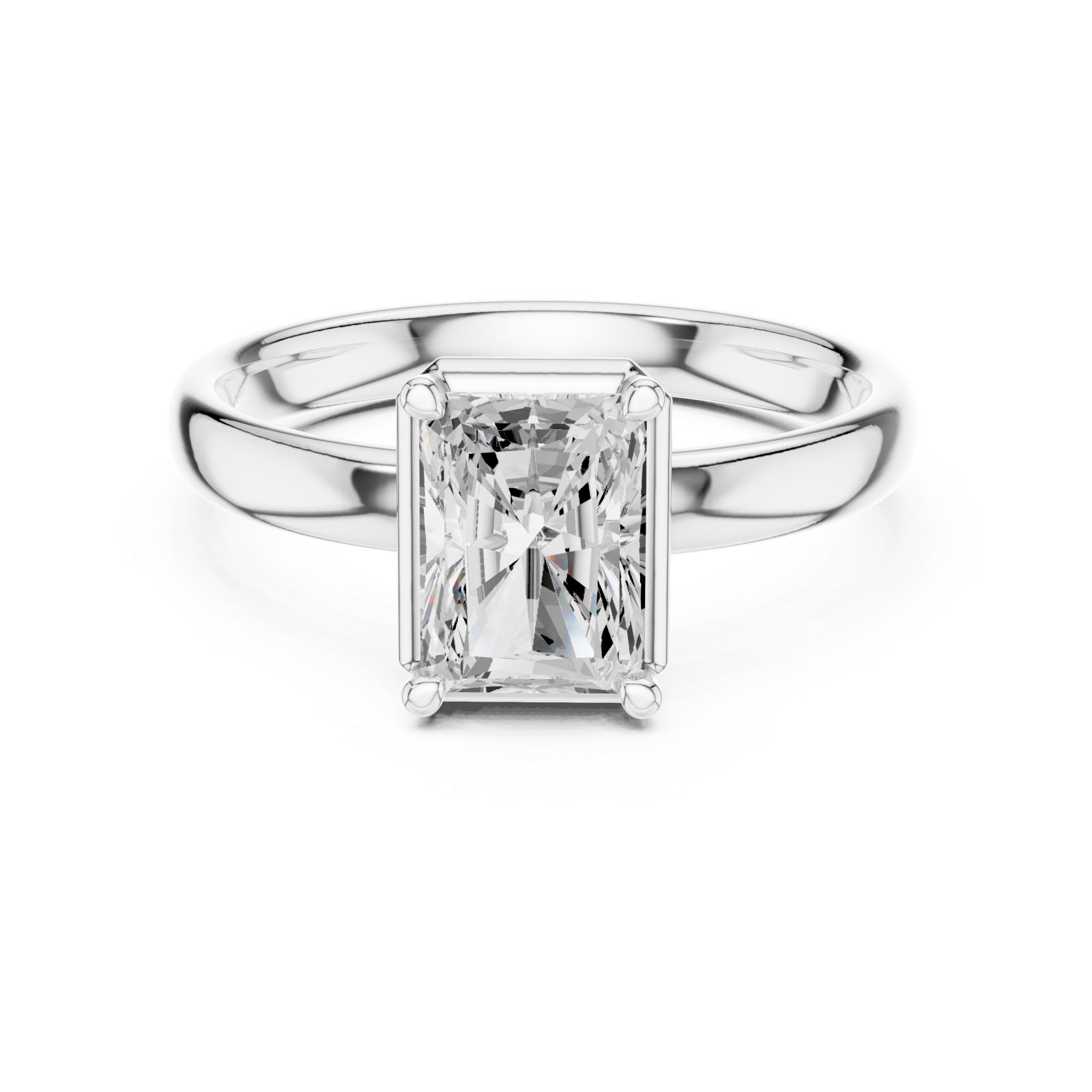  White Gold Radiant Prism Classic Solitaire Ring Front View