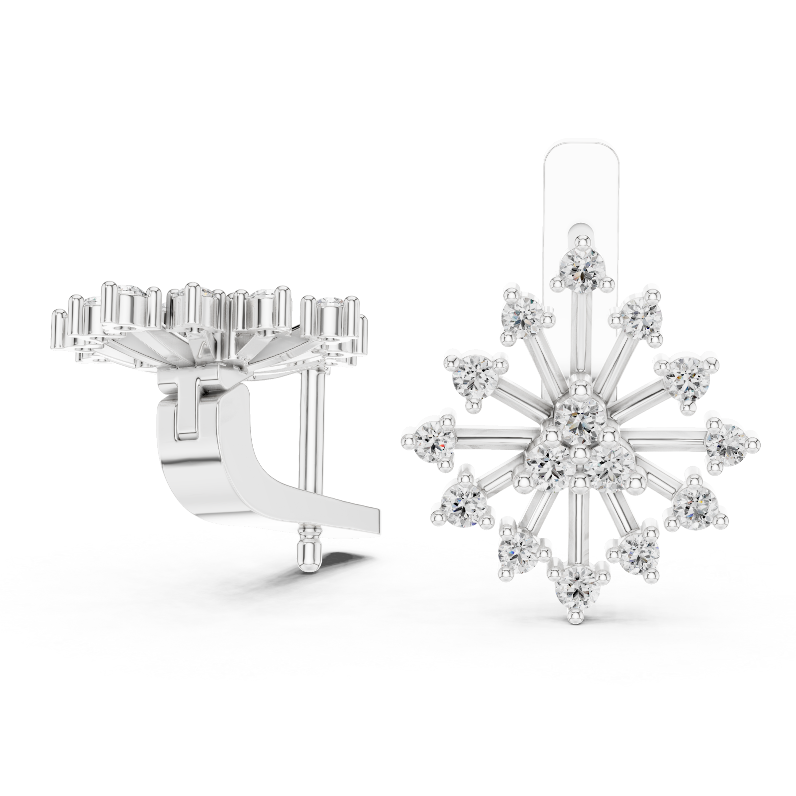  White Gold Luminous Starburst Elegant Earrings Left View