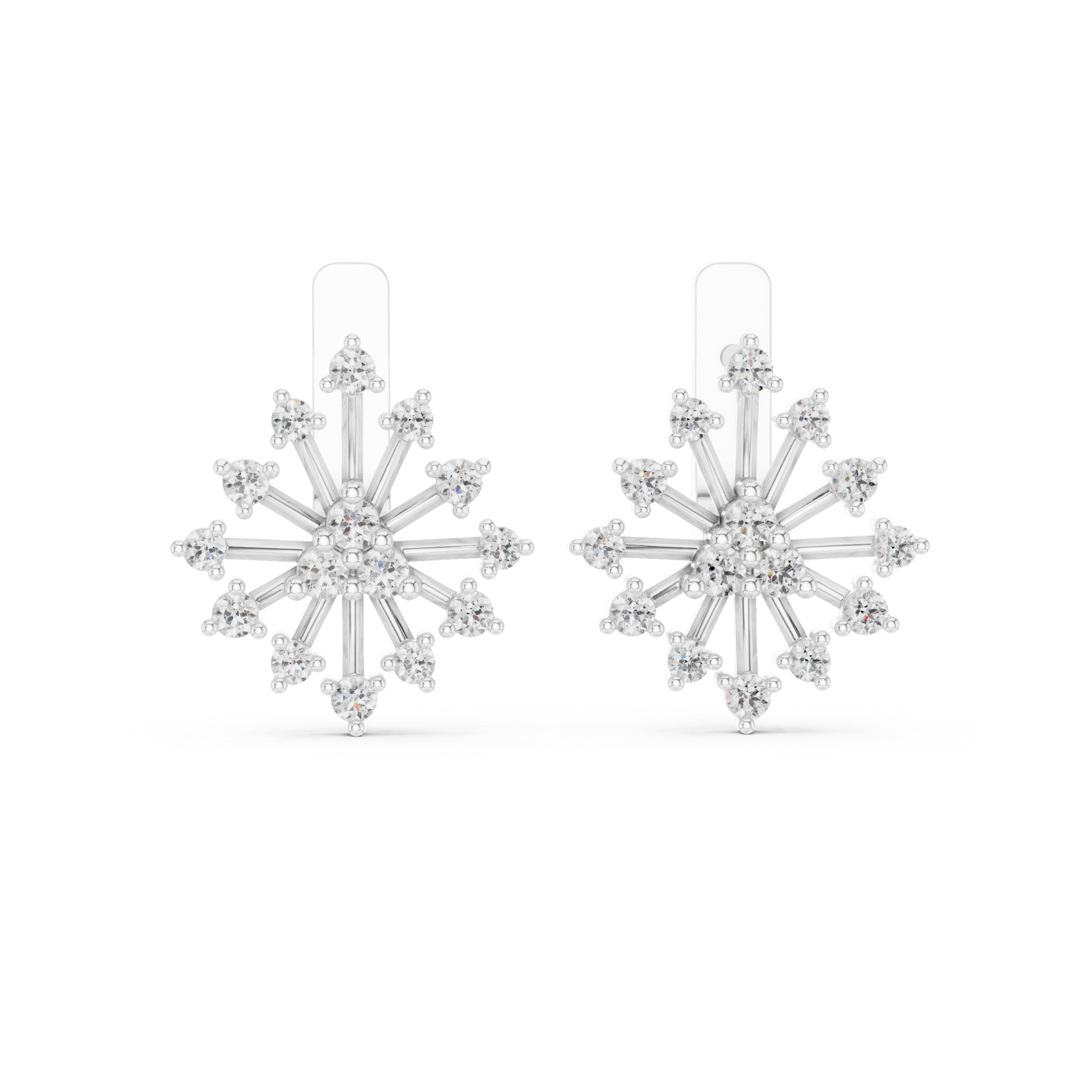  White Gold Luminous Starburst Elegant Earrings Front View