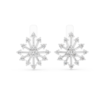  White Gold Luminous Starburst Elegant Earrings Front View