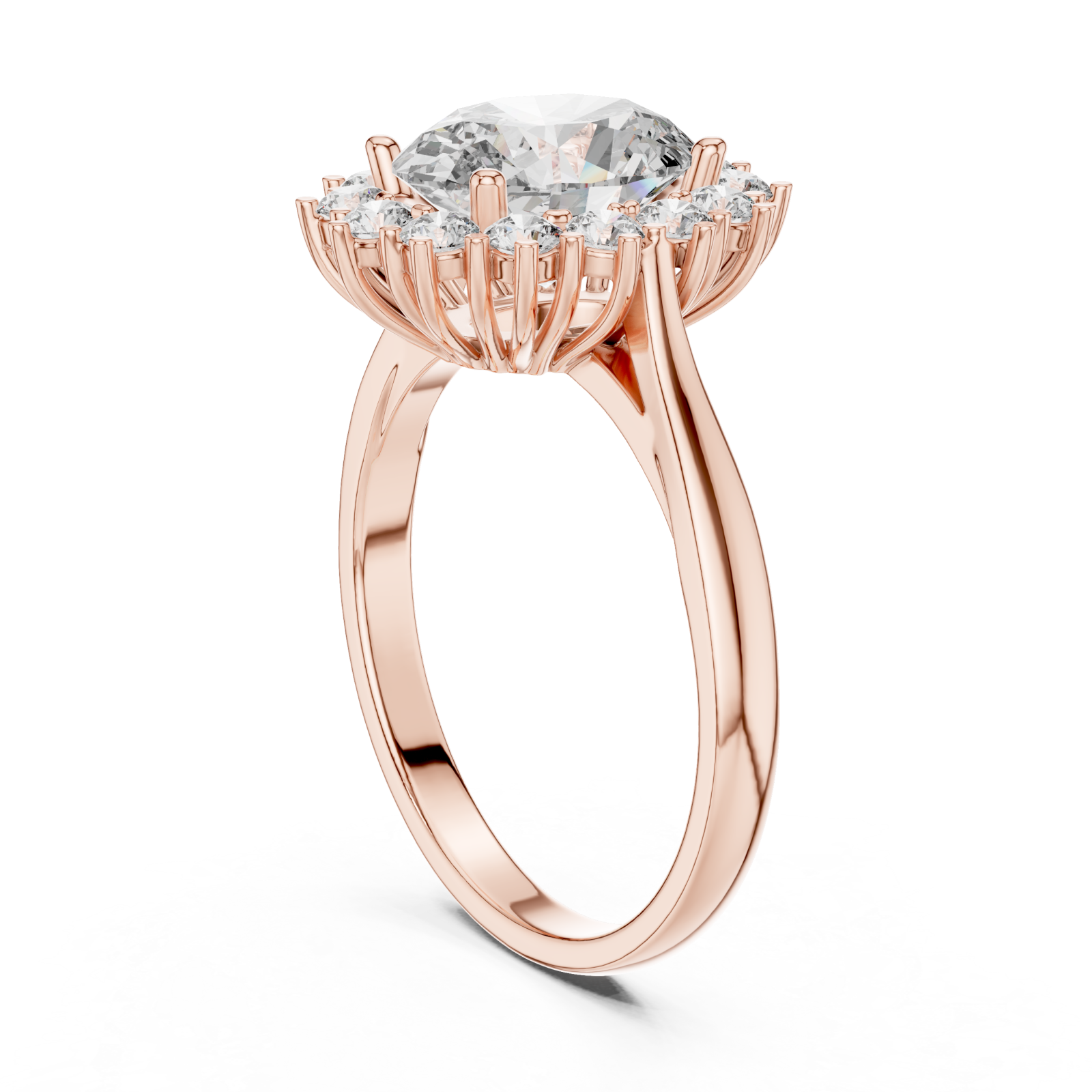  Rose Gold Radiant Bloom Halo Ring Left View