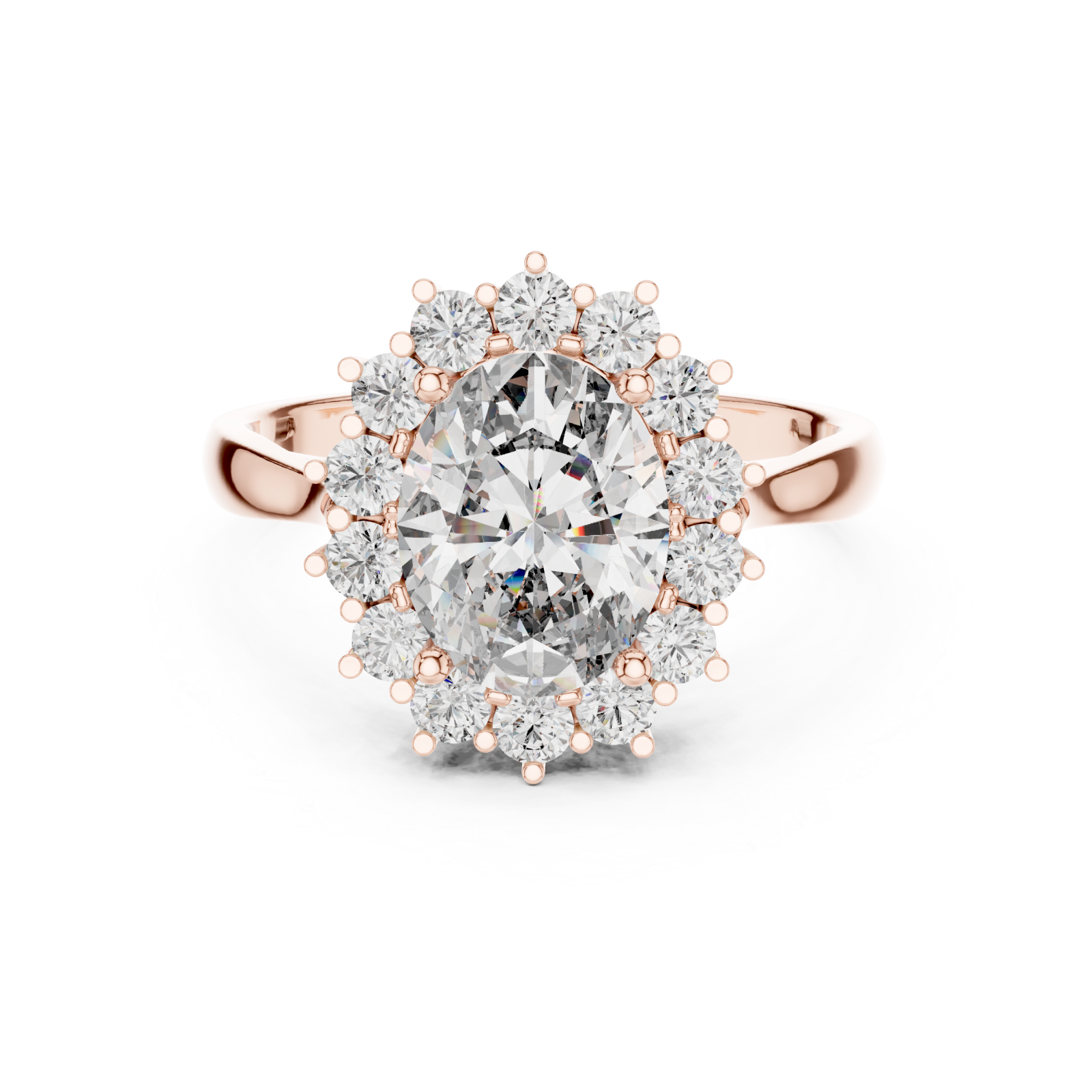  Rose Gold Radiant Bloom Halo Ring Front View