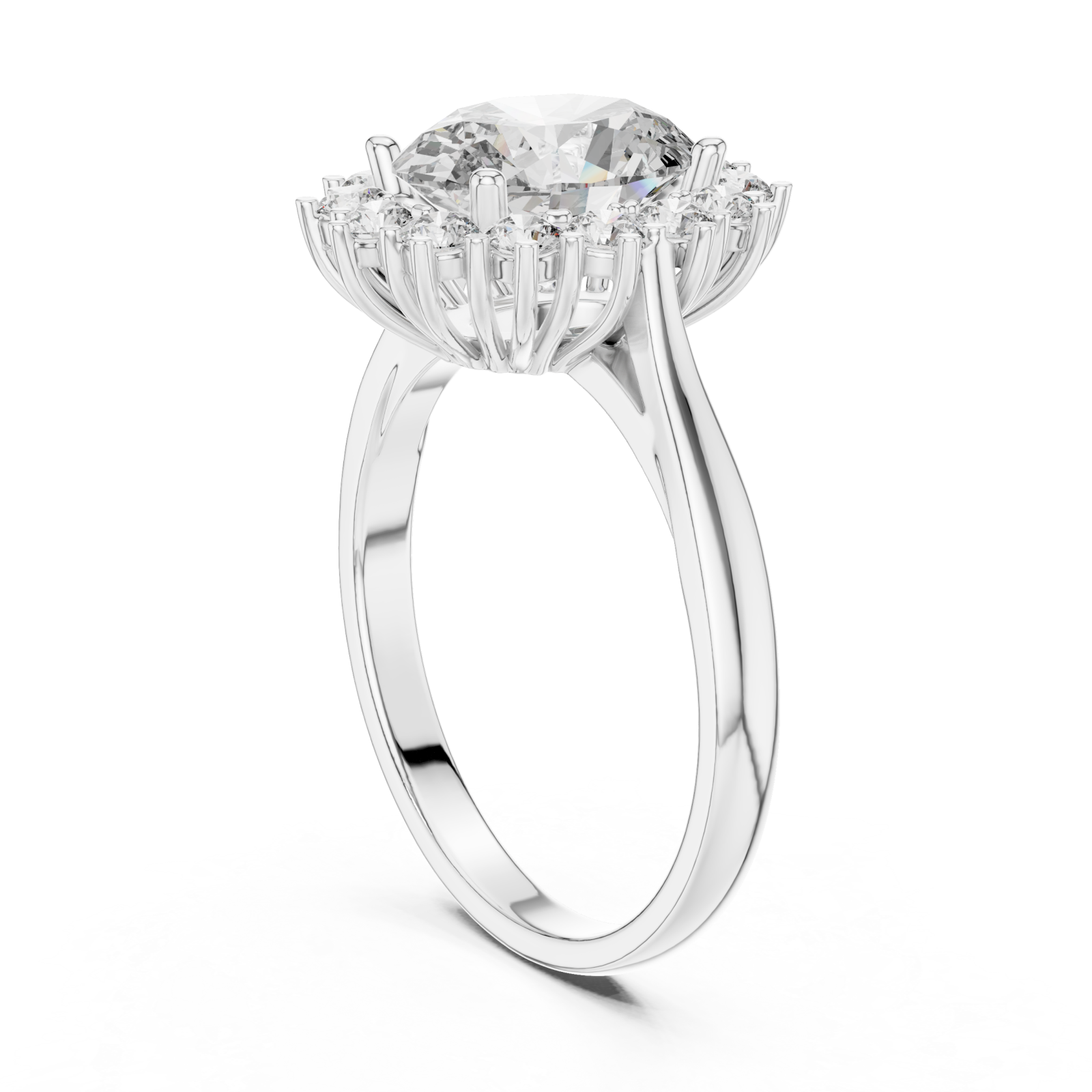  White Gold Radiant Bloom Halo Ring Left View