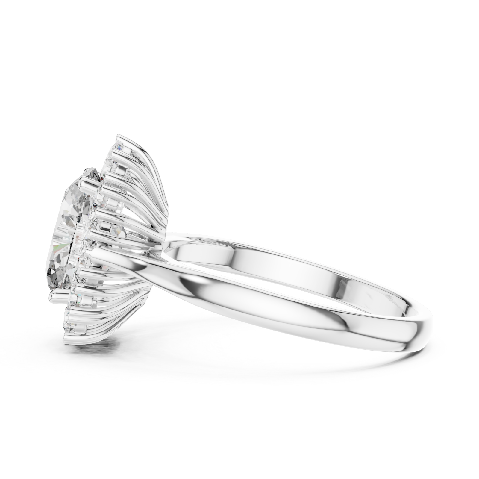  White Gold Radiant Bloom Halo Ring Side View