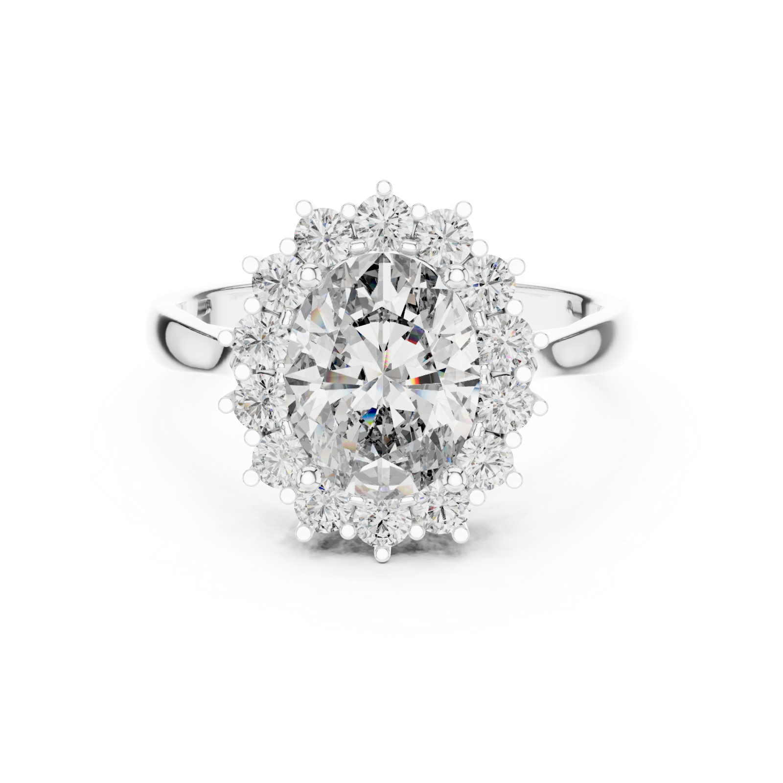  White Gold Radiant Bloom Halo Ring Front View