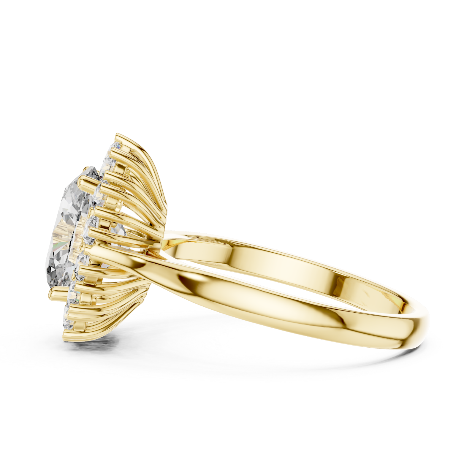  Gold Radiant Bloom Halo Ring Side View
