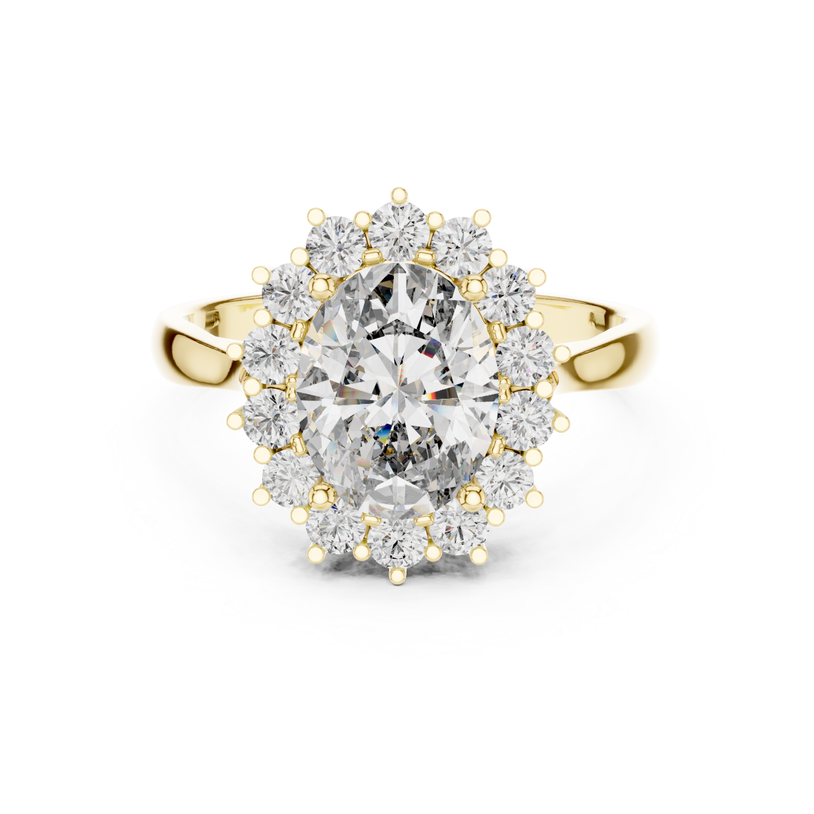  Gold Radiant Bloom Halo Ring Front View