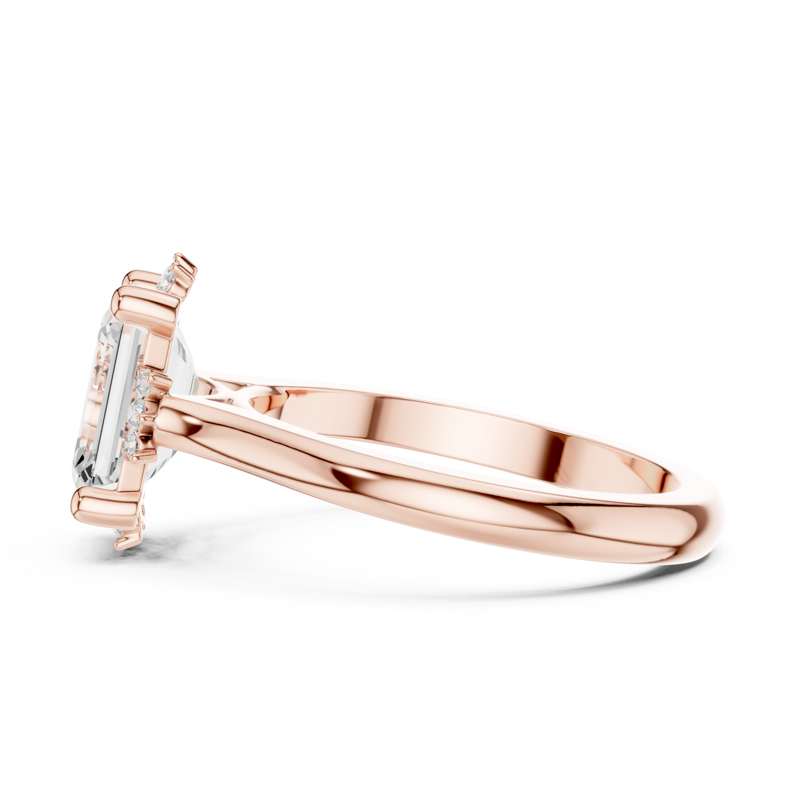 Rose Gold Radiant Halo Elegance Ring Side View