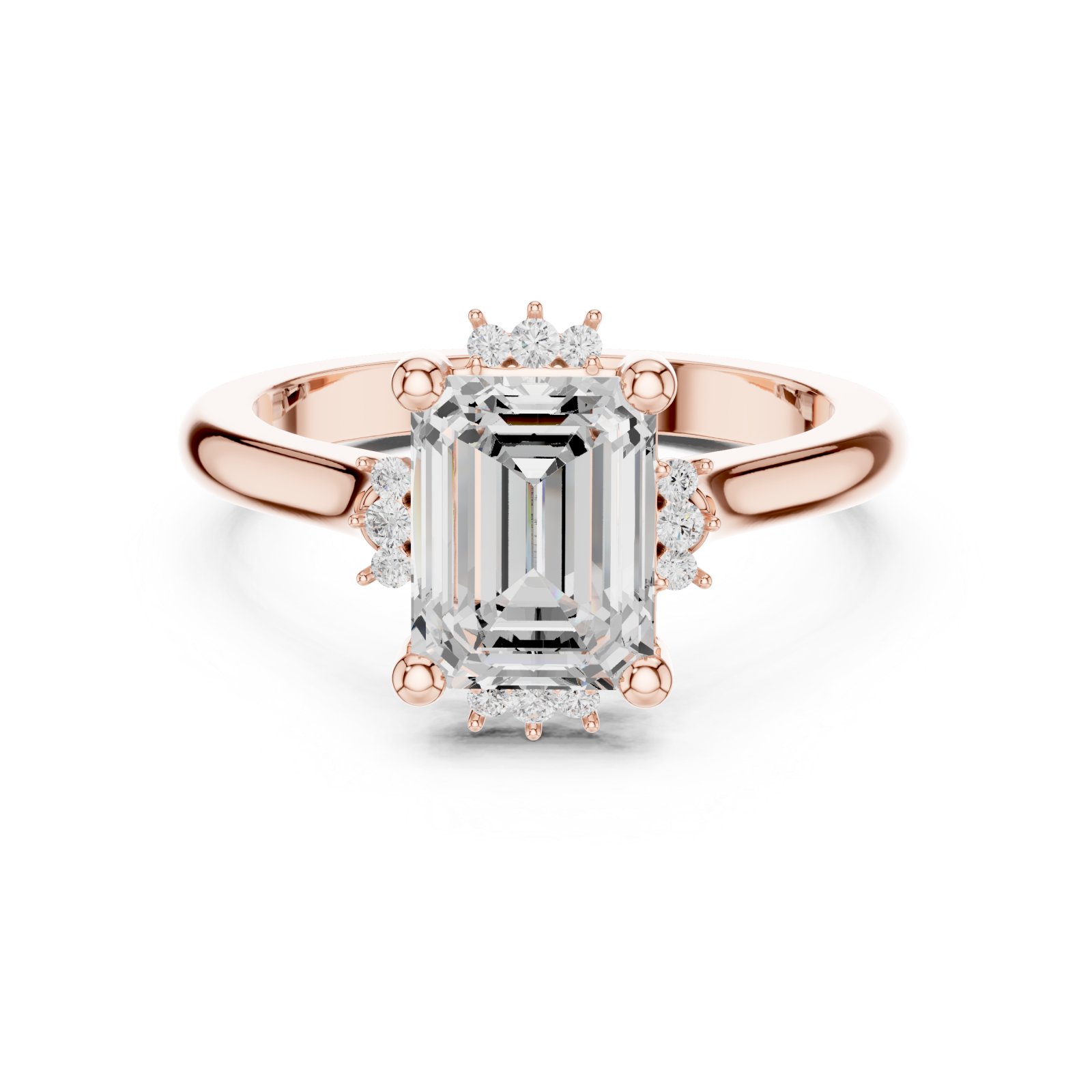  Rose Gold Radiant Halo Elegance Ring Front View