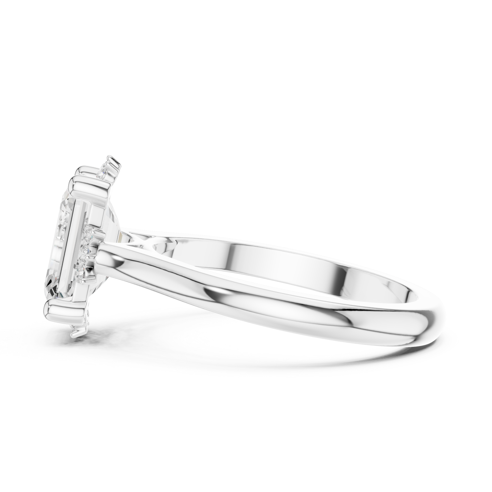 White Gold Radiant Halo Elegance Ring Side View