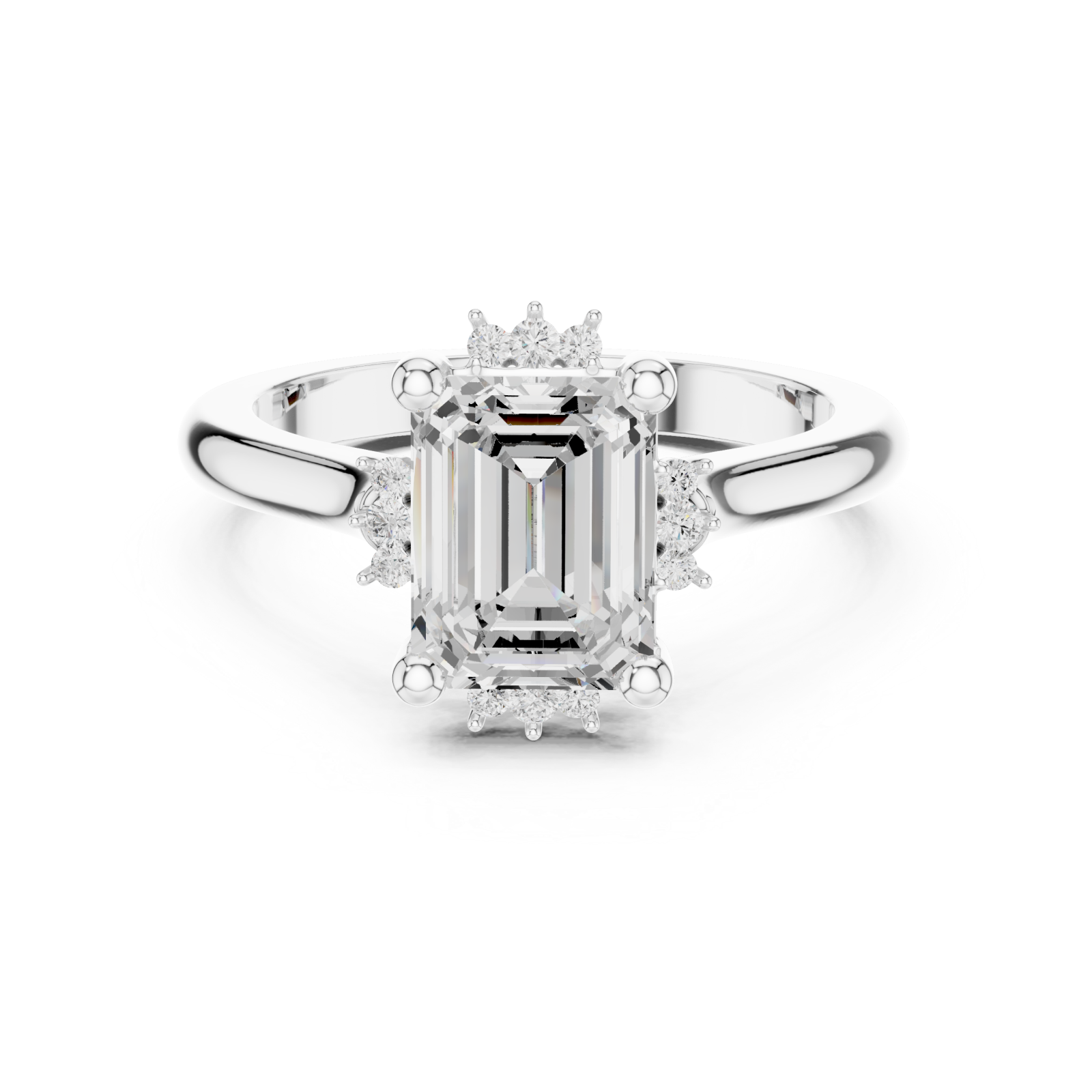  White Gold Radiant Halo Elegance Ring Front View