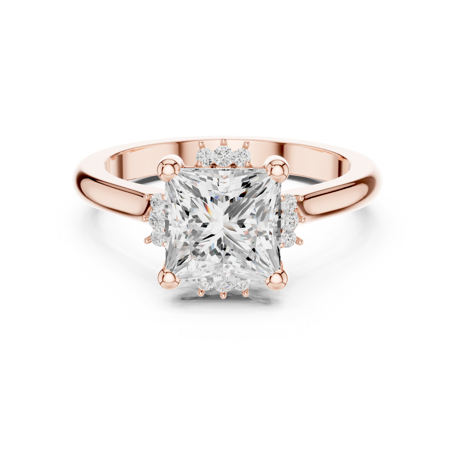  Rose Gold Radiant Aurora Engagement Ring Front View