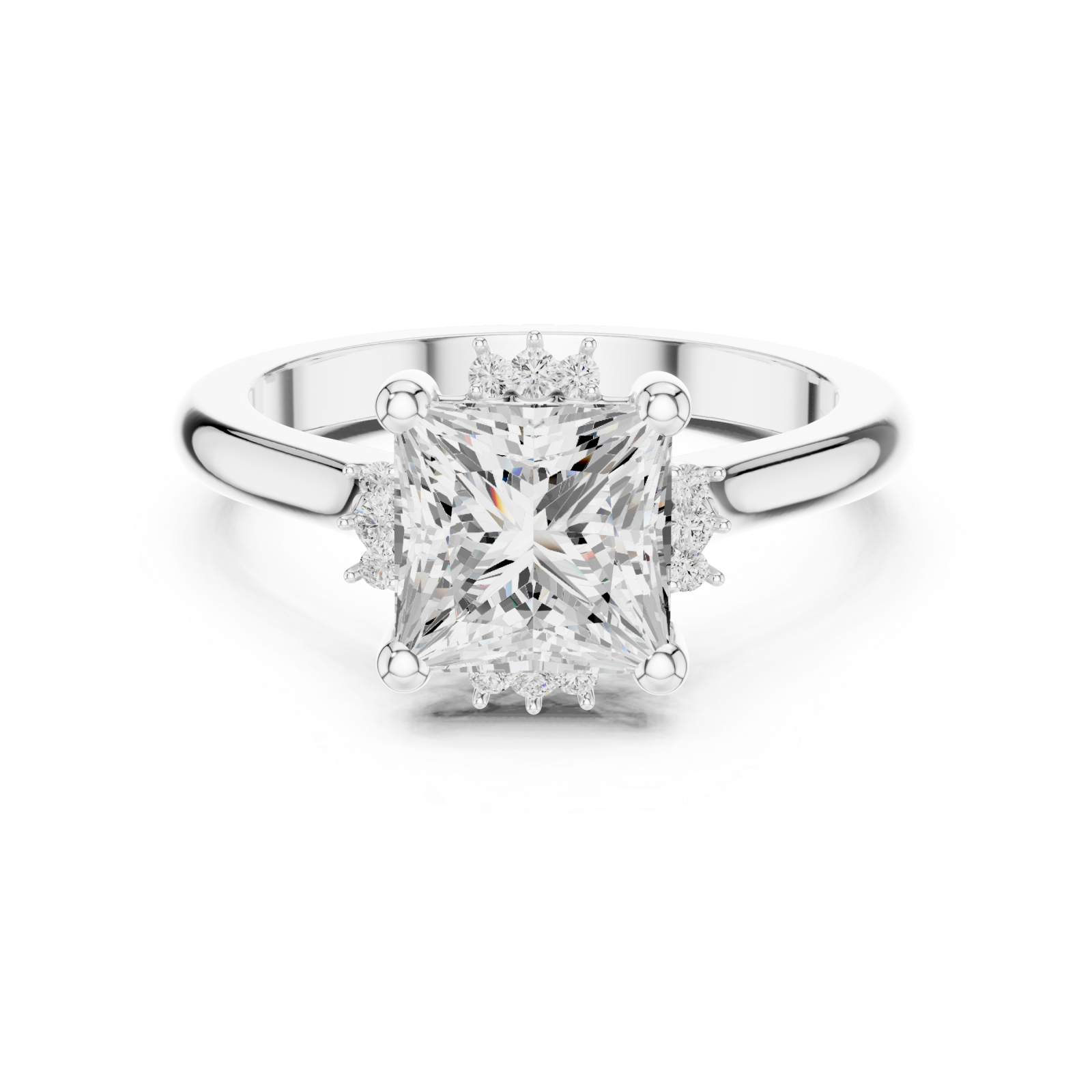  White Gold Radiant Aurora Engagement Ring Front View