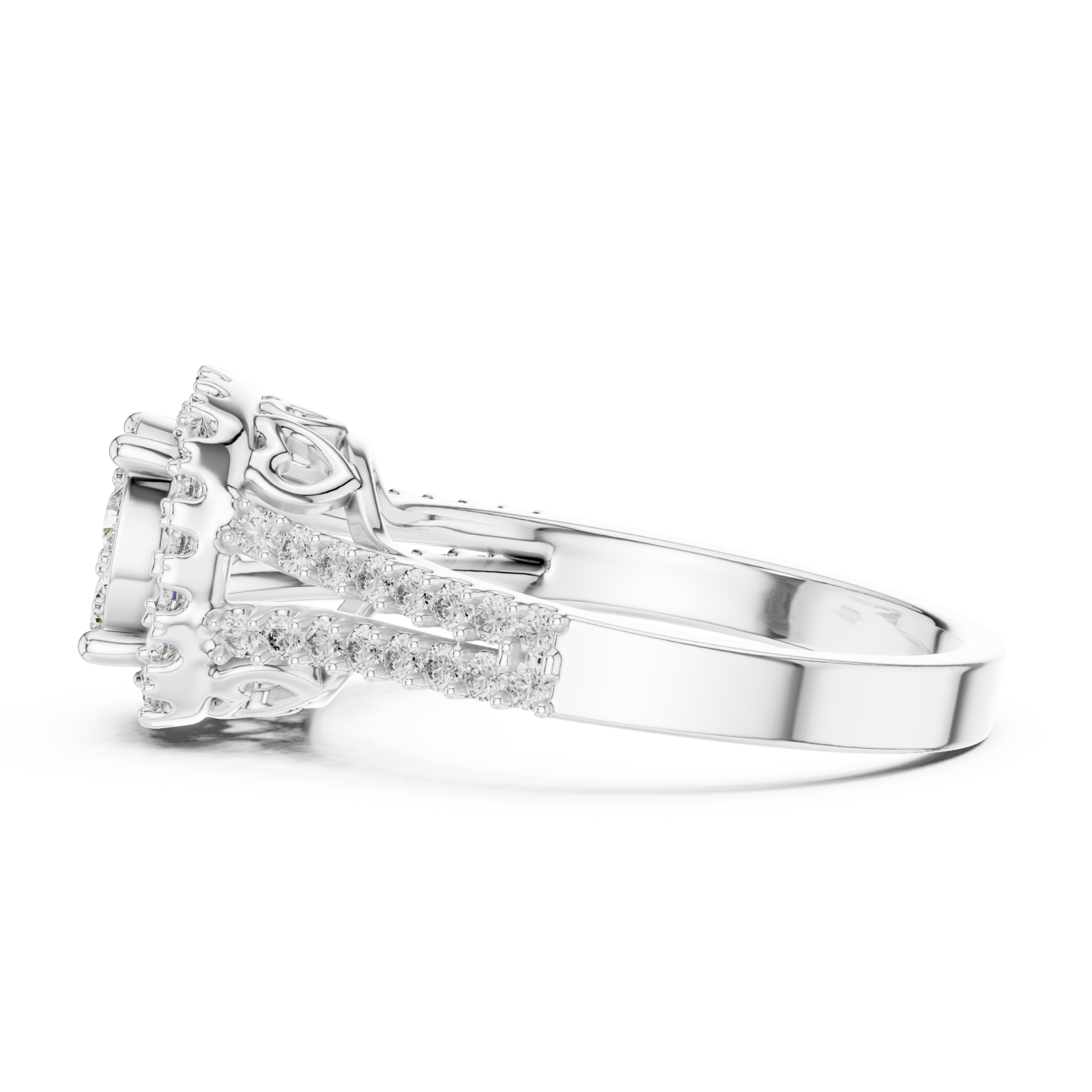  White Gold Petal Crest Harmony Band Ring Side View