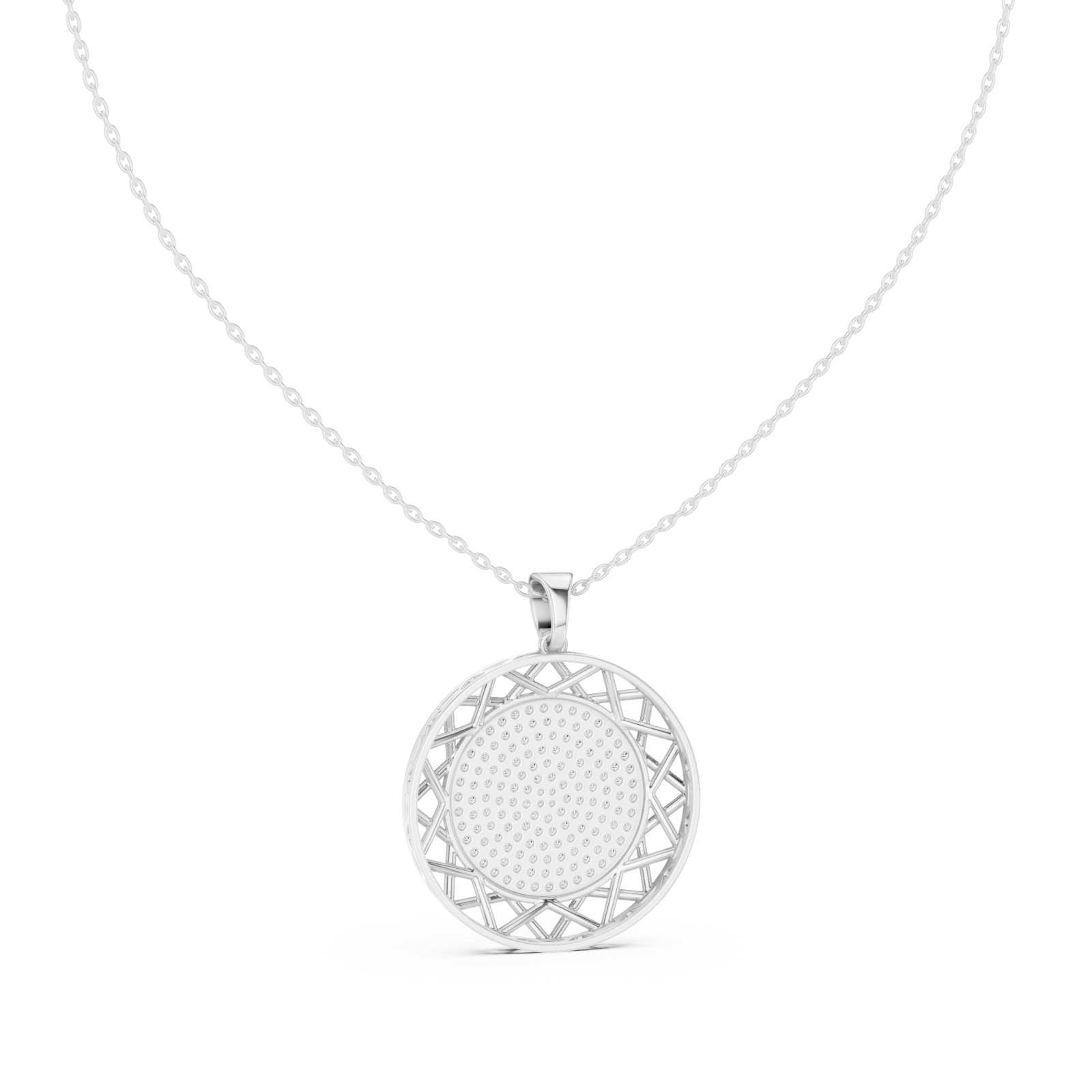  White Gold Enchanted Reflections Radiant Medallion Necklace Front View