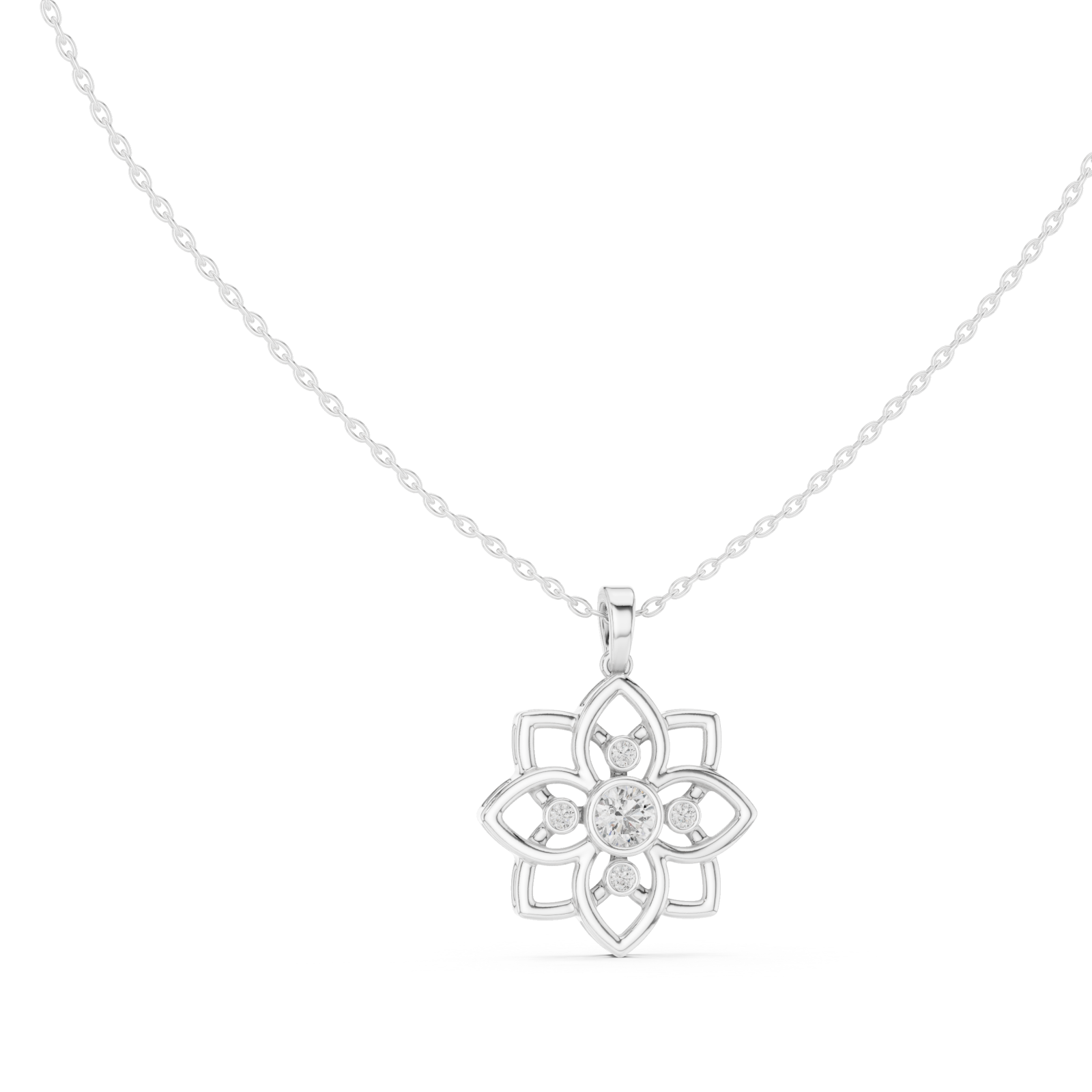  White Gold Serene Petal Reverie Pendant Necklace Left View