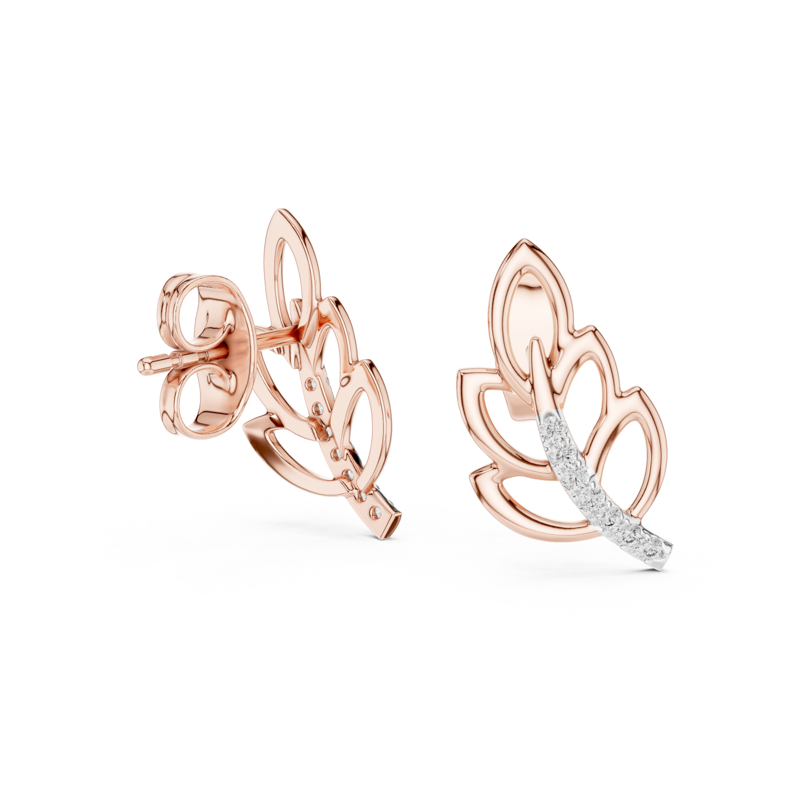  Rose Gold Radiant Leaf Embrace Earrings Left View