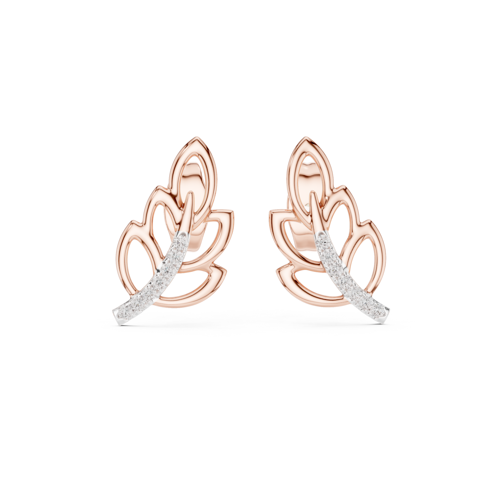  Rose Gold Radiant Leaf Embrace Earrings Front View