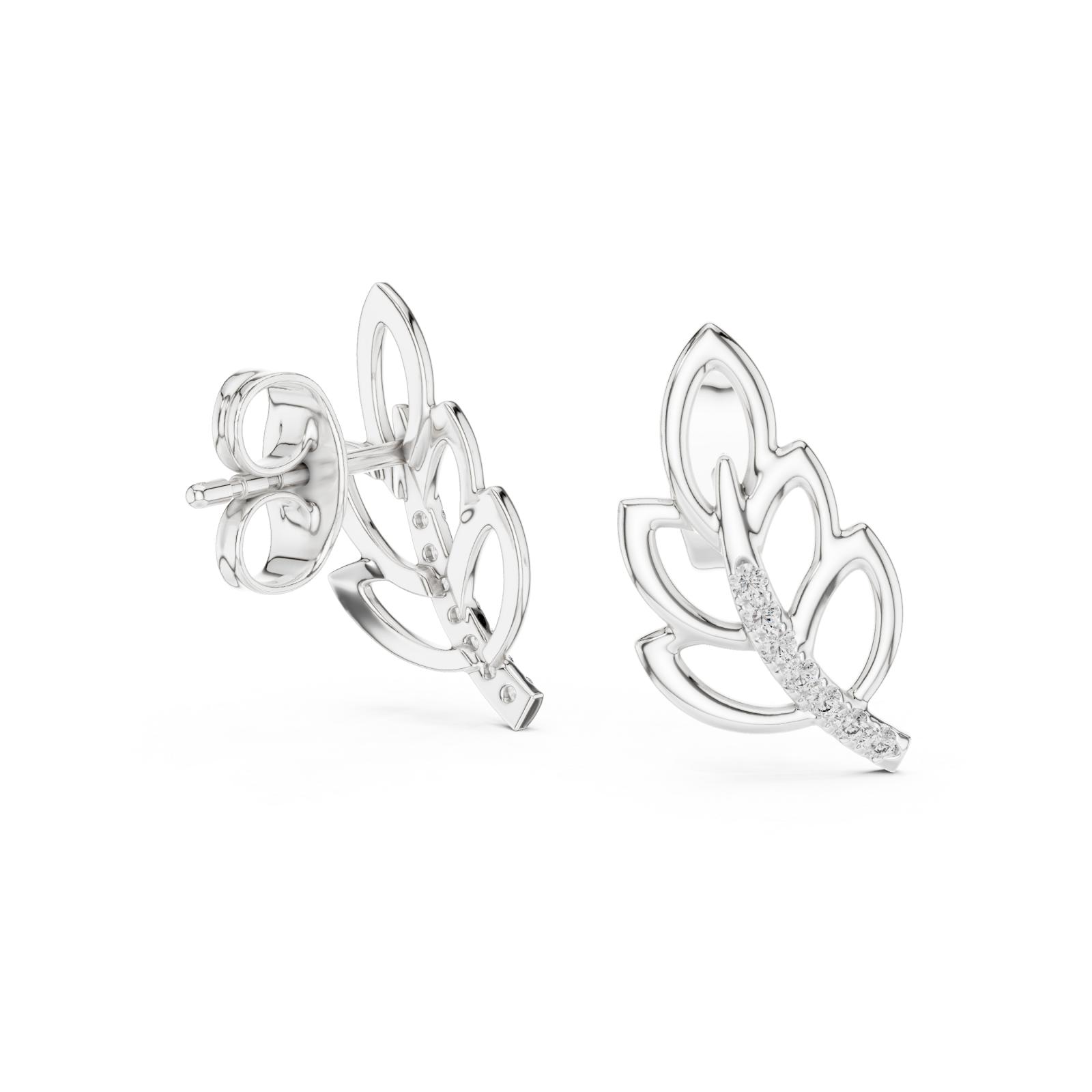  White Gold Radiant Leaf Embrace Earrings Left View