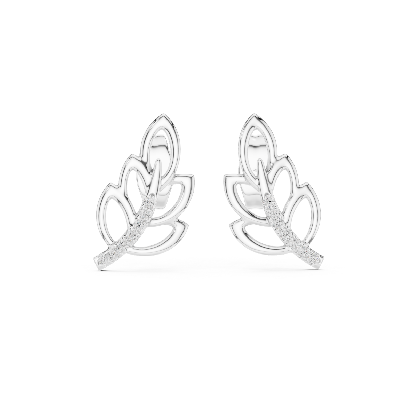  White Gold Radiant Leaf Embrace Earrings Front View