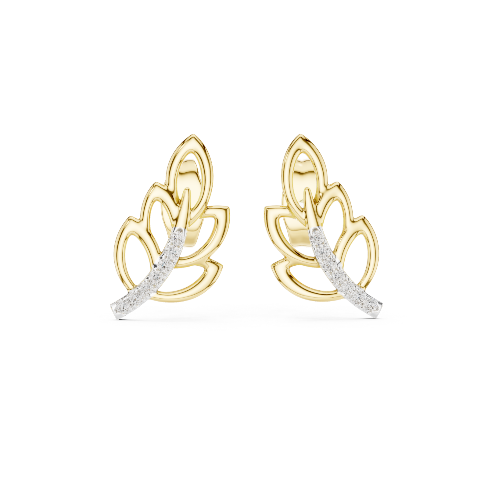  Gold Radiant Leaf Embrace Earrings Front View