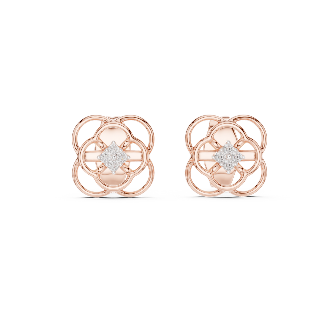  Rose Gold Delicate Whisper Filigree Mini Hoops Front View