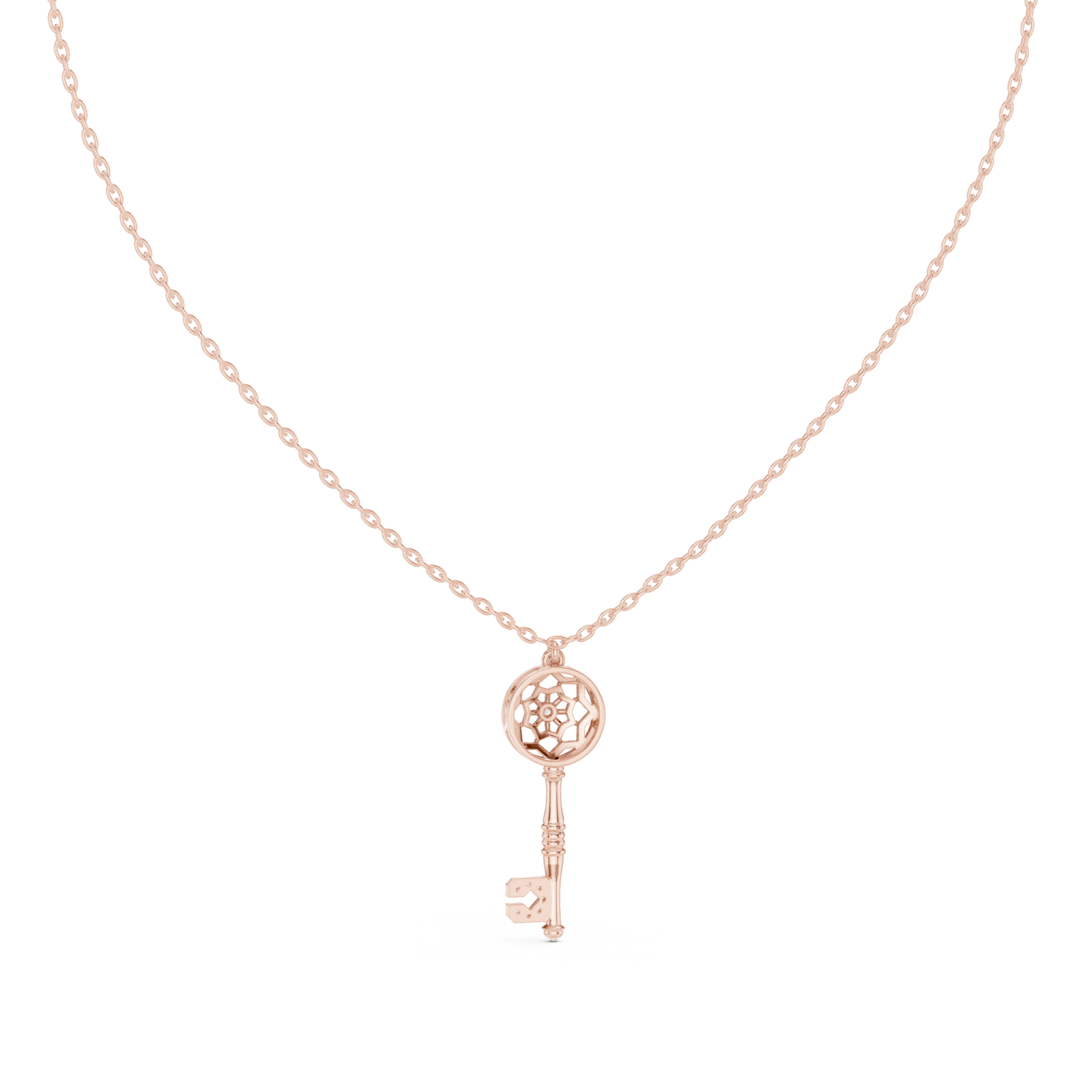  Rose Gold Blooming Wishes Regal Locket Key Pendant Front View