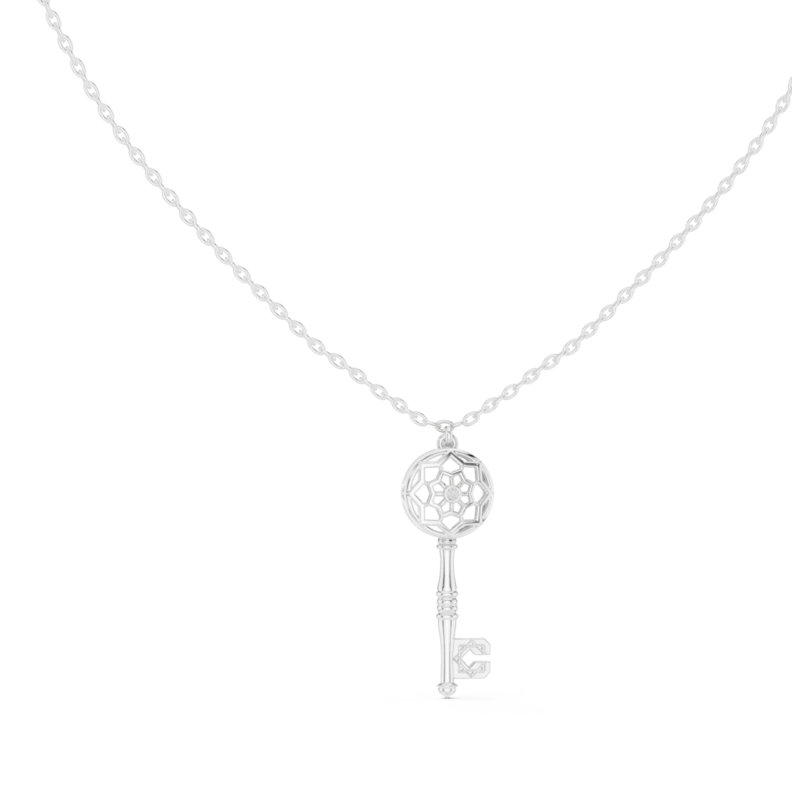  White Gold Blooming Wishes Regal Locket Key Pendant Left View